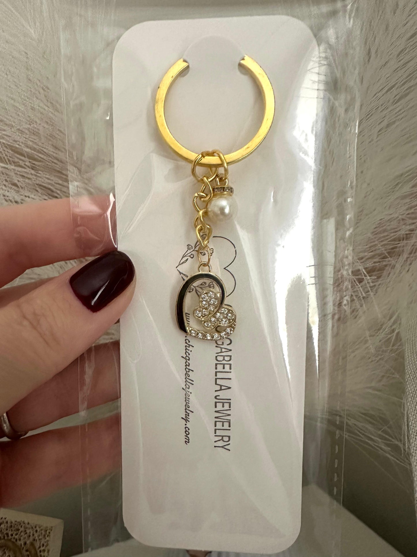 Handmade Golden BUTTERFLY HEART Keychain