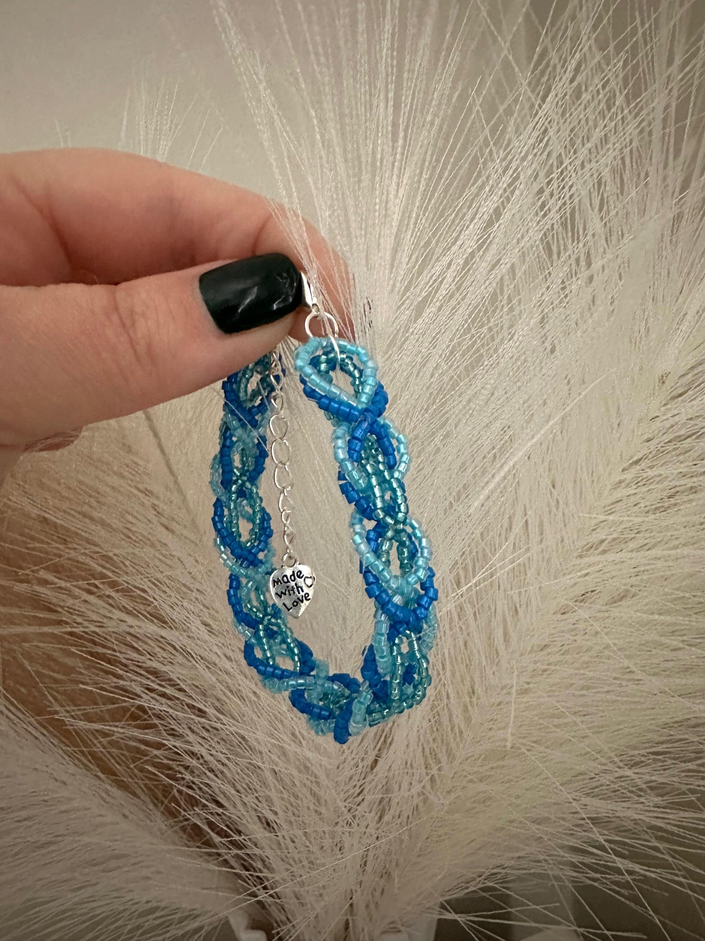 Handmade MARINE DREAM blue and silver braided bracelet with Miyuki beads and stainless steel clasp
