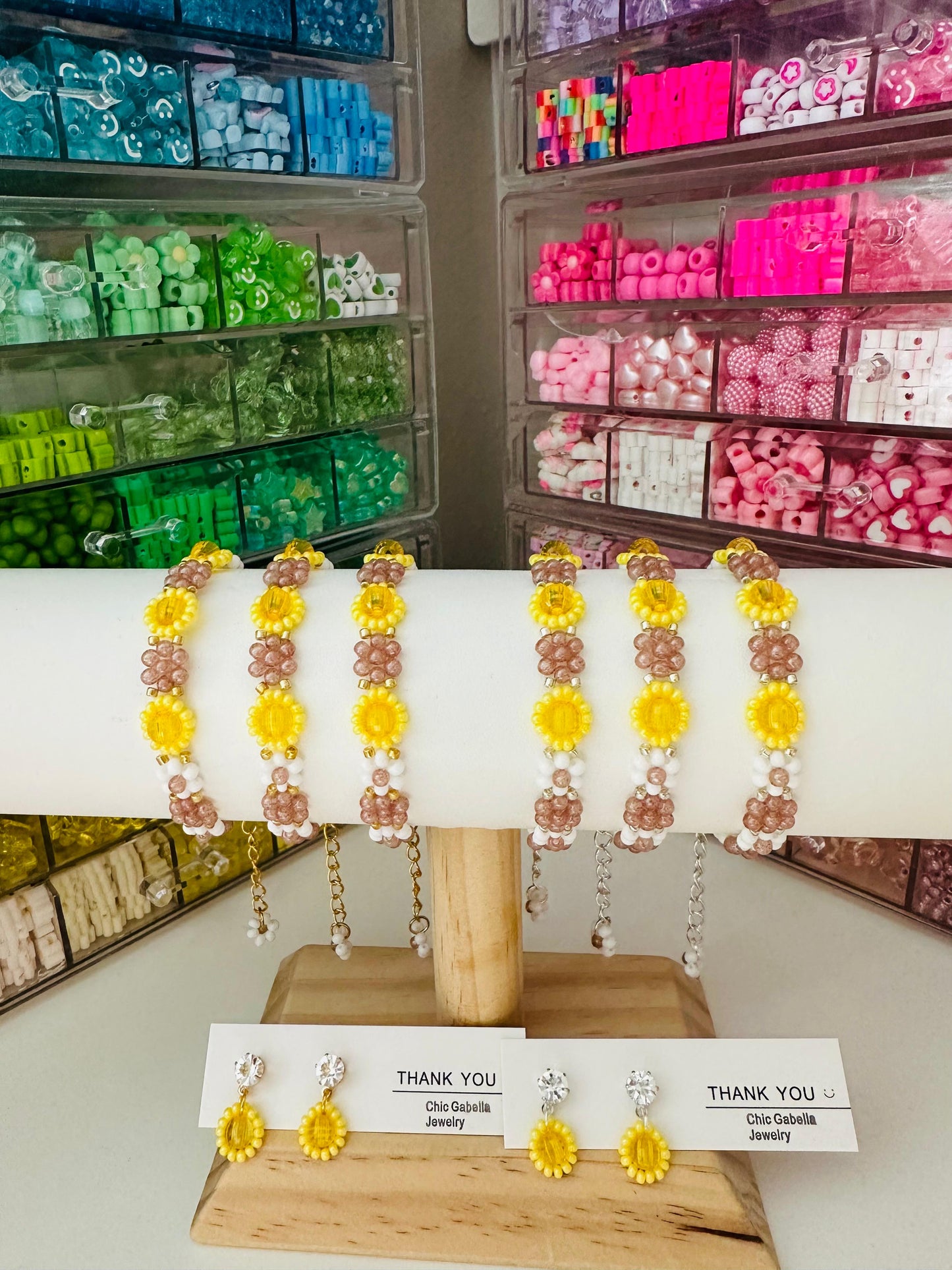 SUNLIGHT BLOSSOM Handmade Bracelet and Earrings - Gold or Silver Options