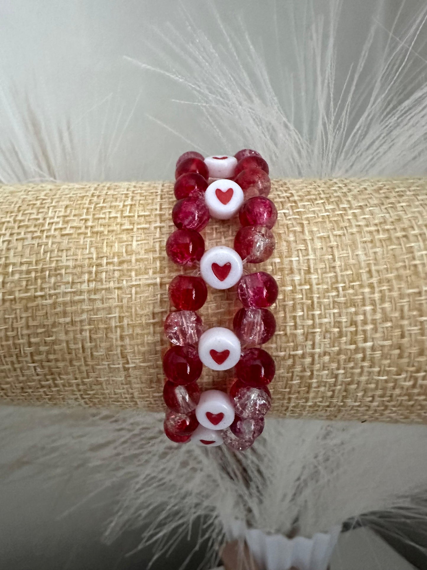 Red Passion Heart stretch bracelet with red crystal and heart beads on elastic band