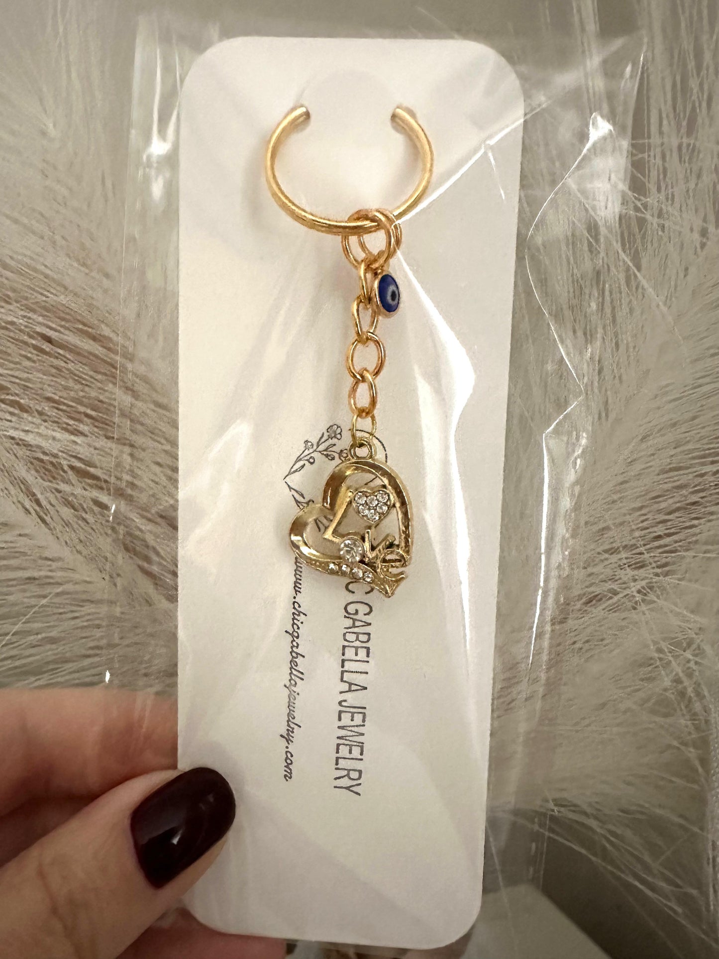 Handmade LOVE and EVIL EYE Golden Keychain