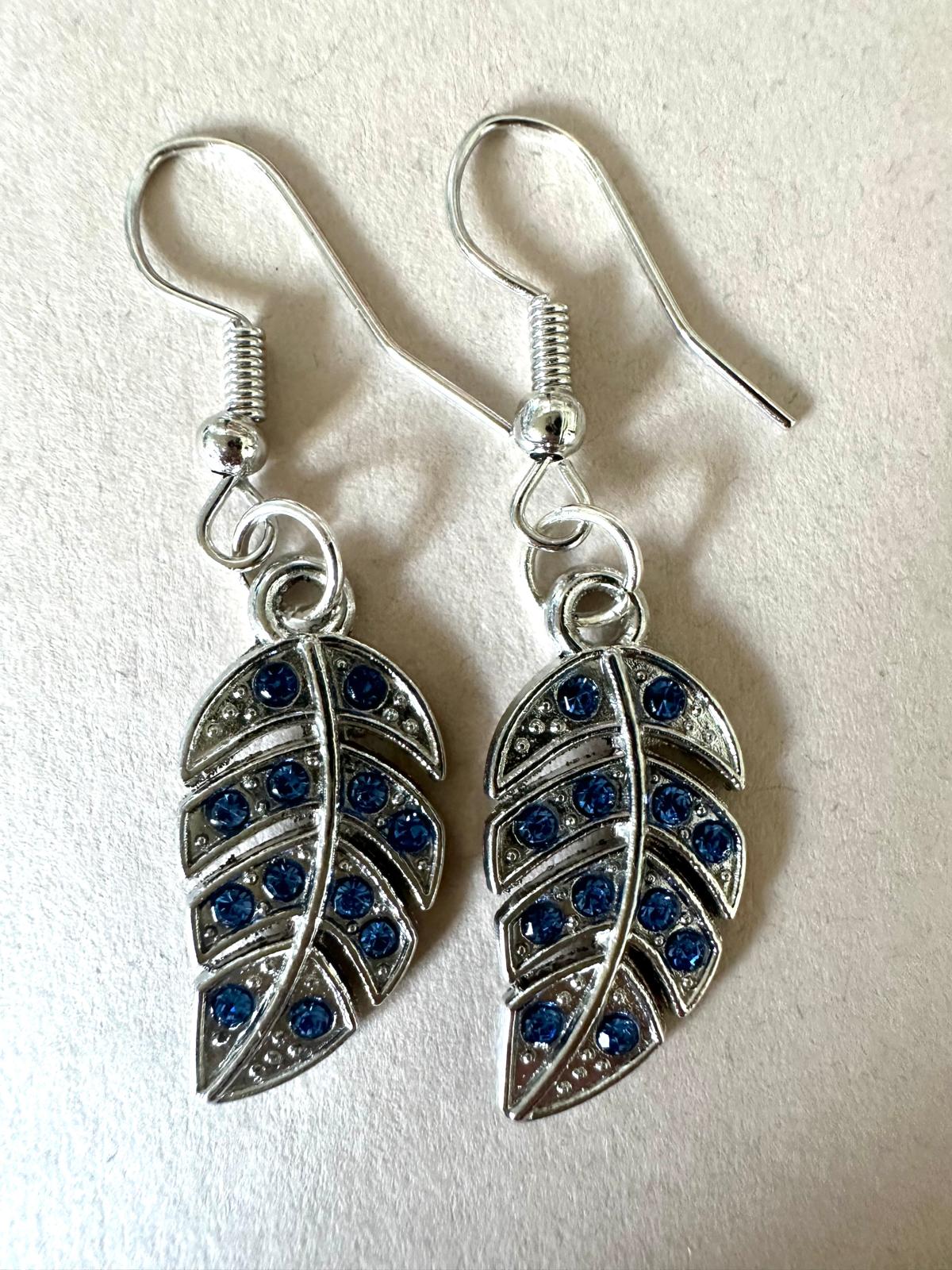 TESSA Silver Leaf Earrings with blue and pink rhinestones handcrafted from 925 sterling silver