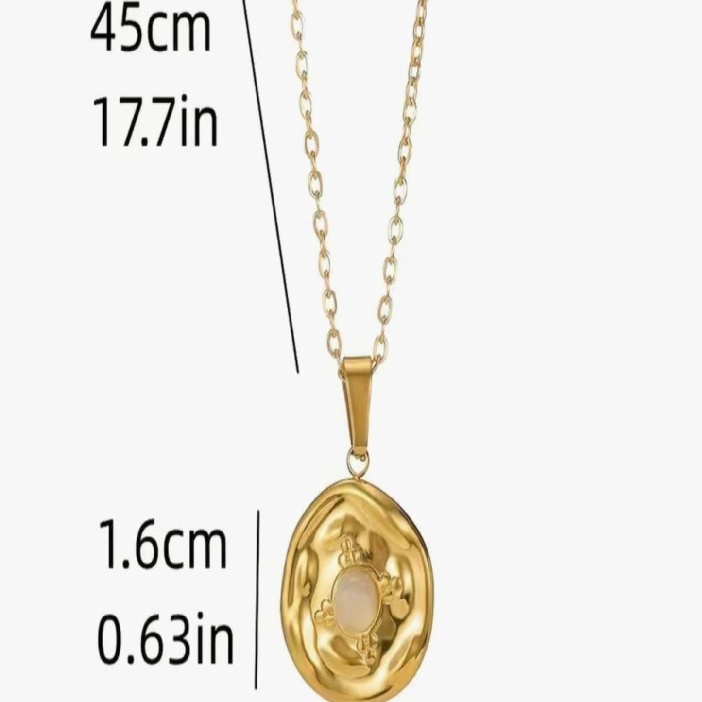 Elegant 18K gold plated necklace with round white stone pendant and delicate design