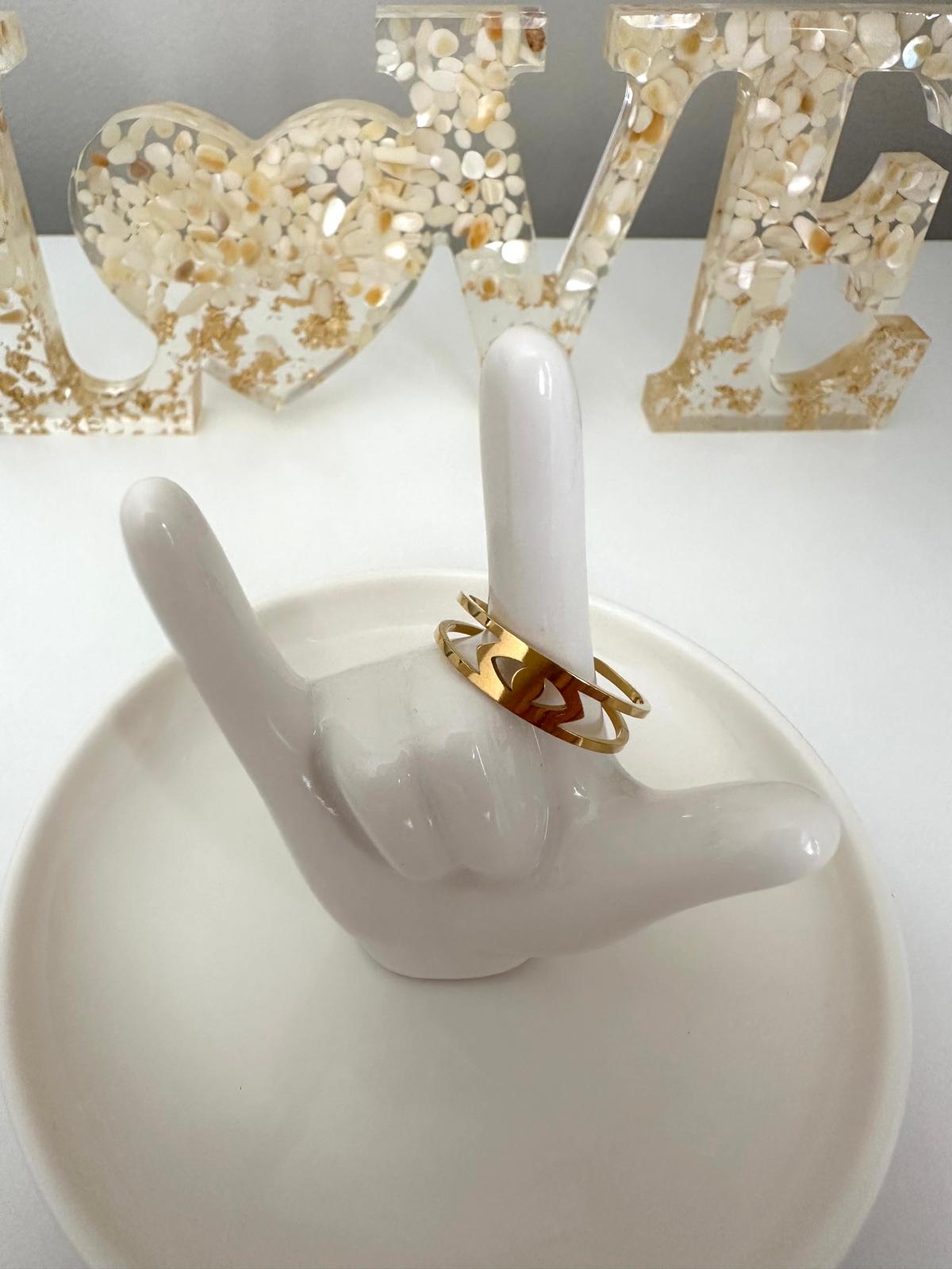 Adjustable Luxe Harmony ring with geometric open band in 18K gold plated stainless steel