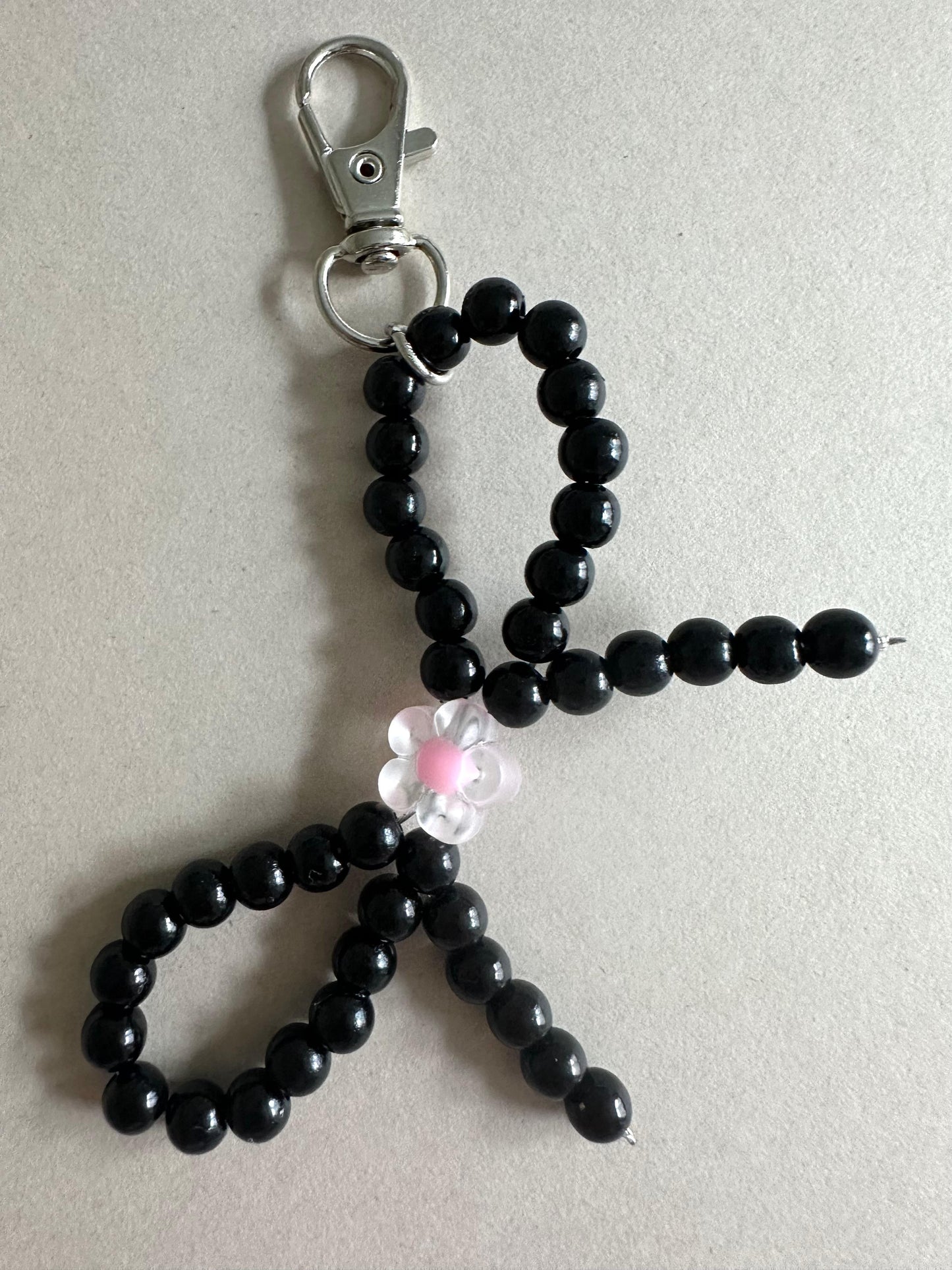 Handmade BLACK BOW Silver Keychain