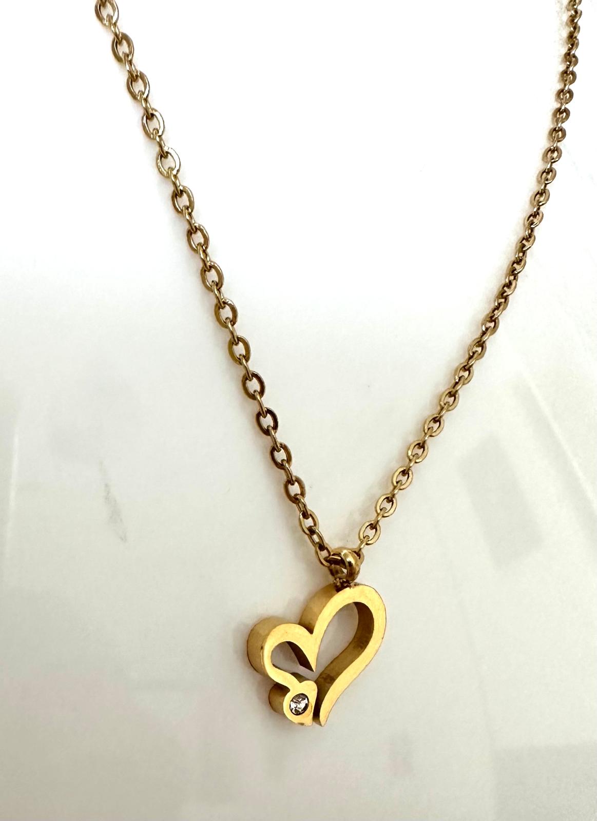 Elegant 18K gold plated stainless steel heart necklace with crystal accent on a delicate chain