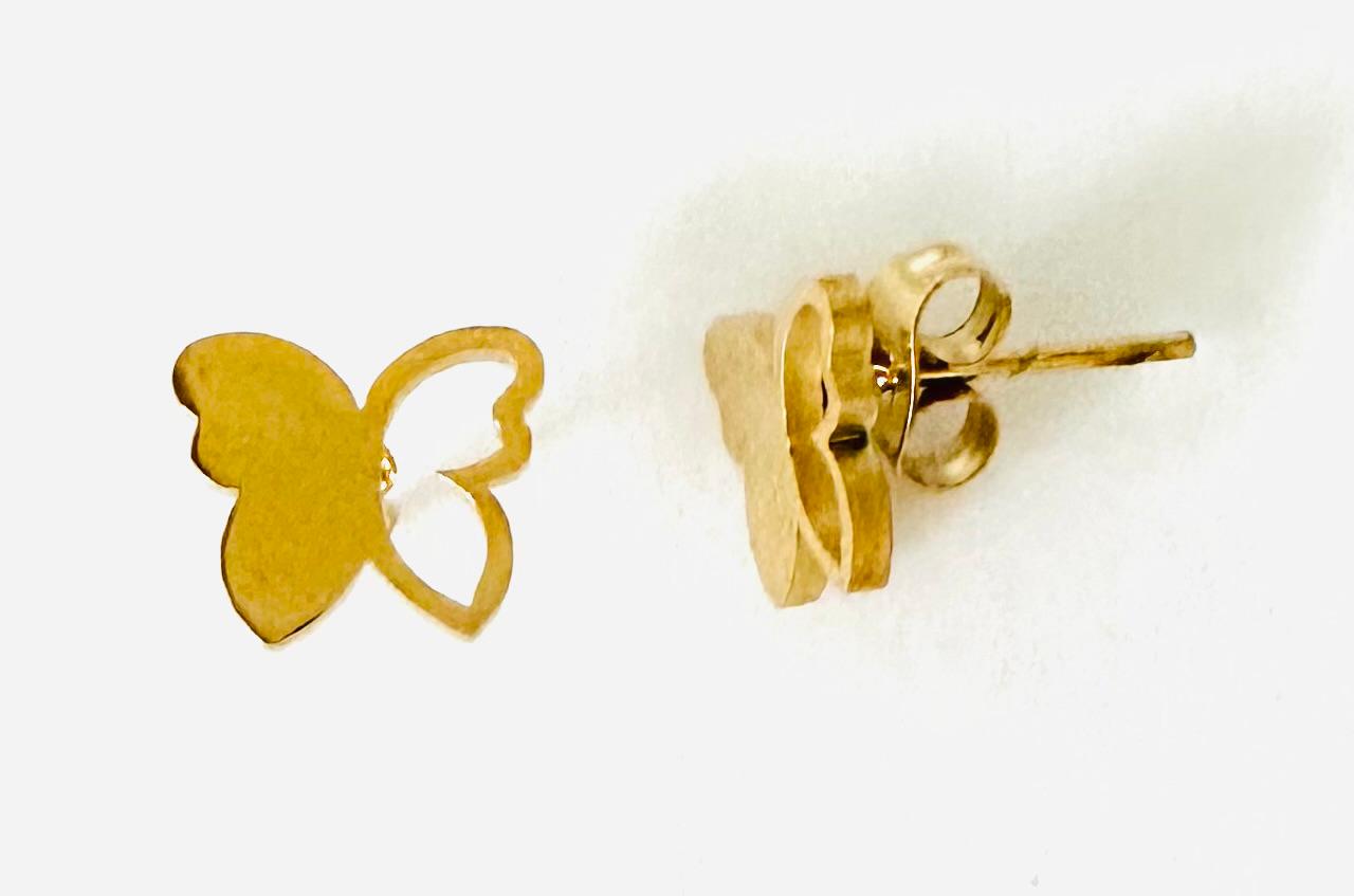 Butterfly shaped stainless steel earrings with 18K gold plating and stud back closure