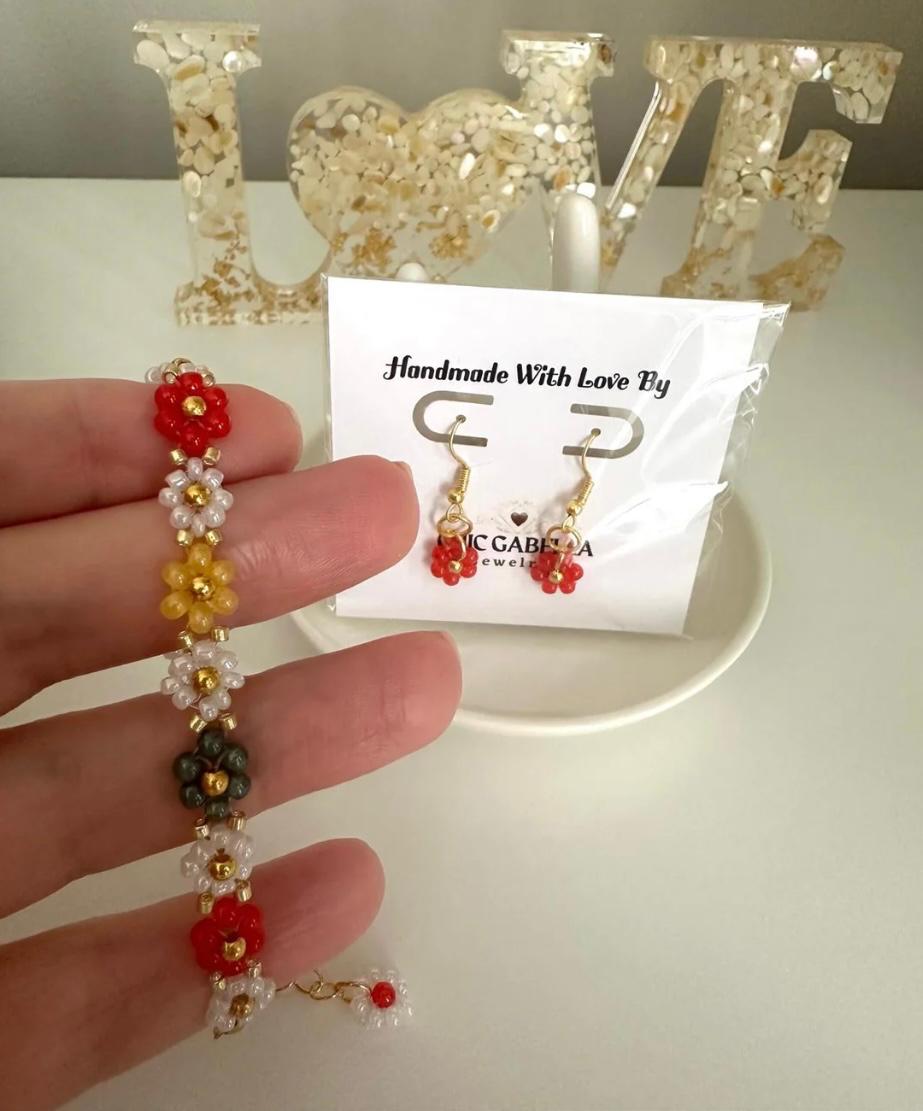 RED PETAL Golden Earrings