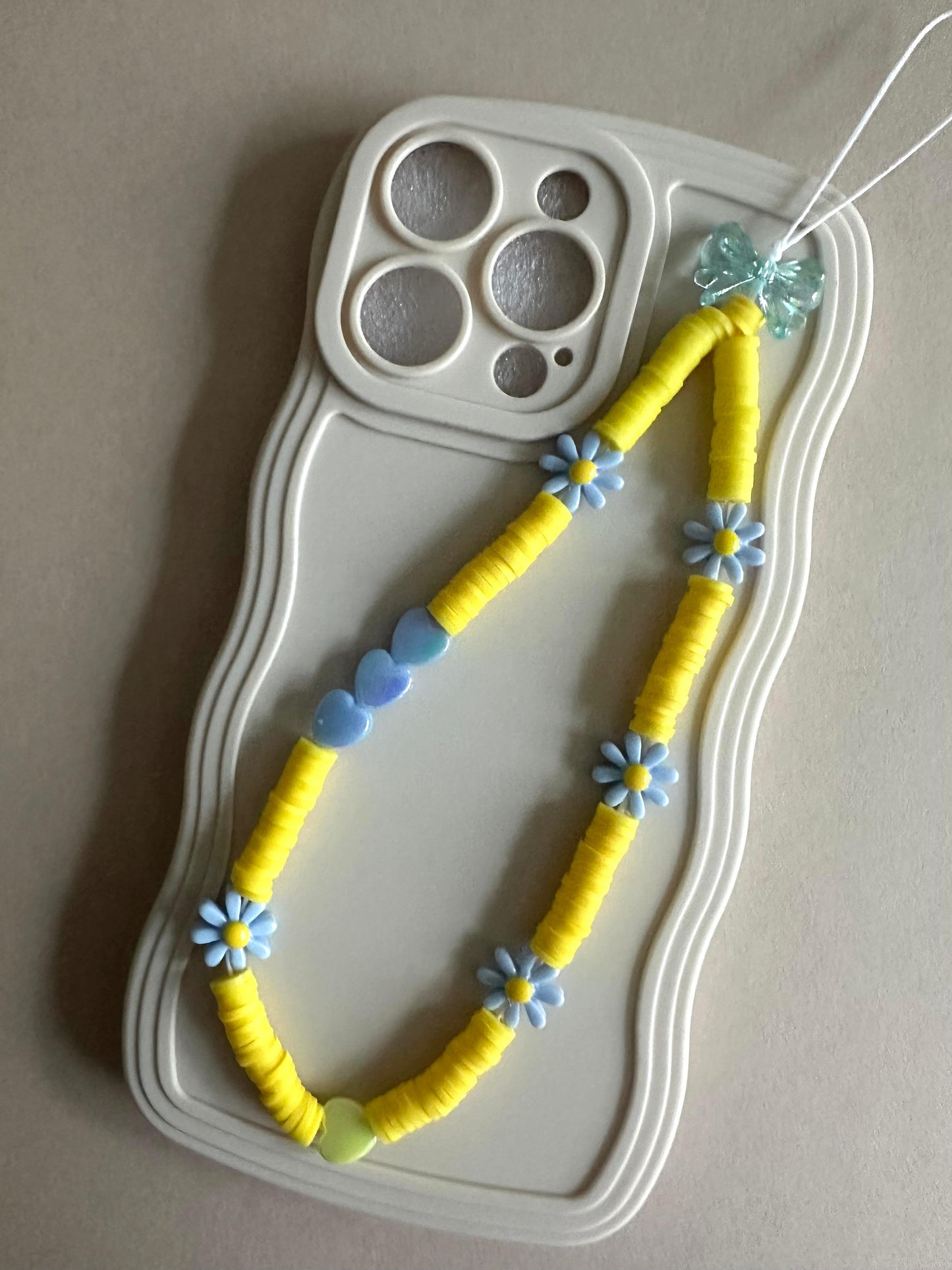 Blue daisy delight handmade phone charm with beads and versatile design