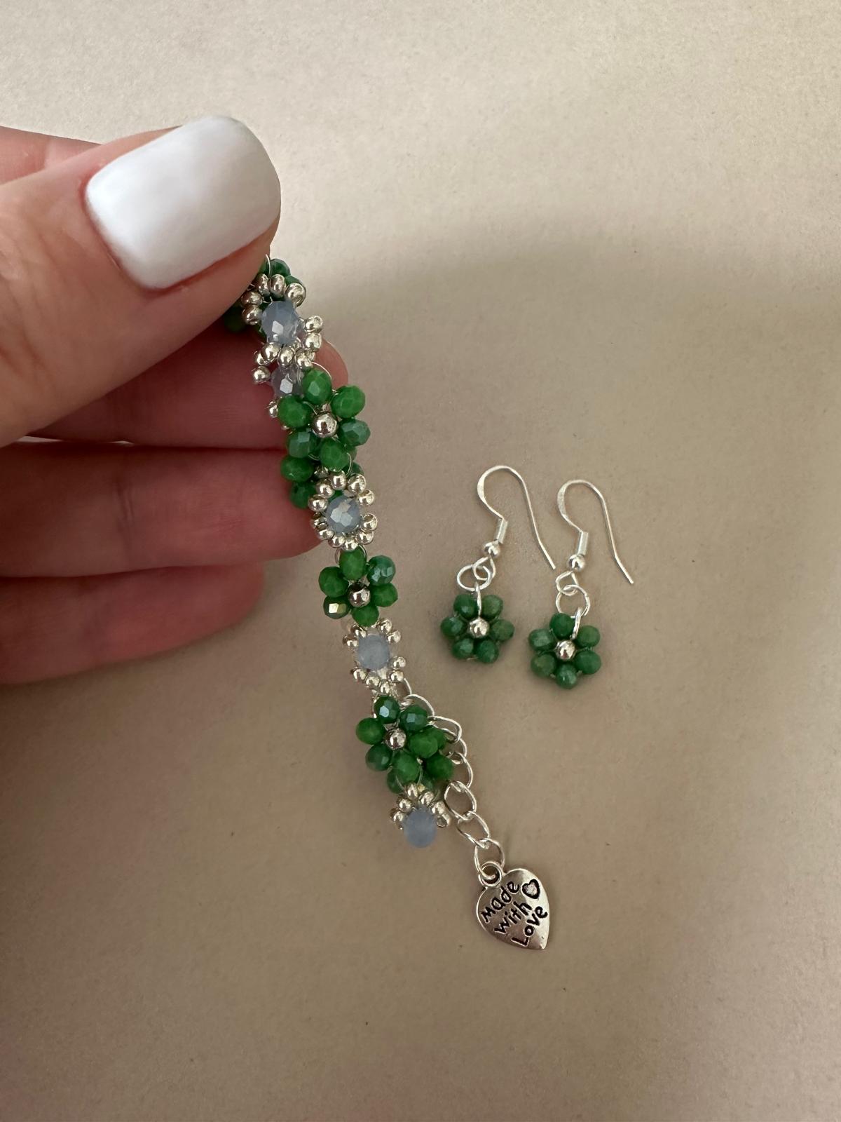 GREEN BLOOM OCEAN Handmade Silver Earrings