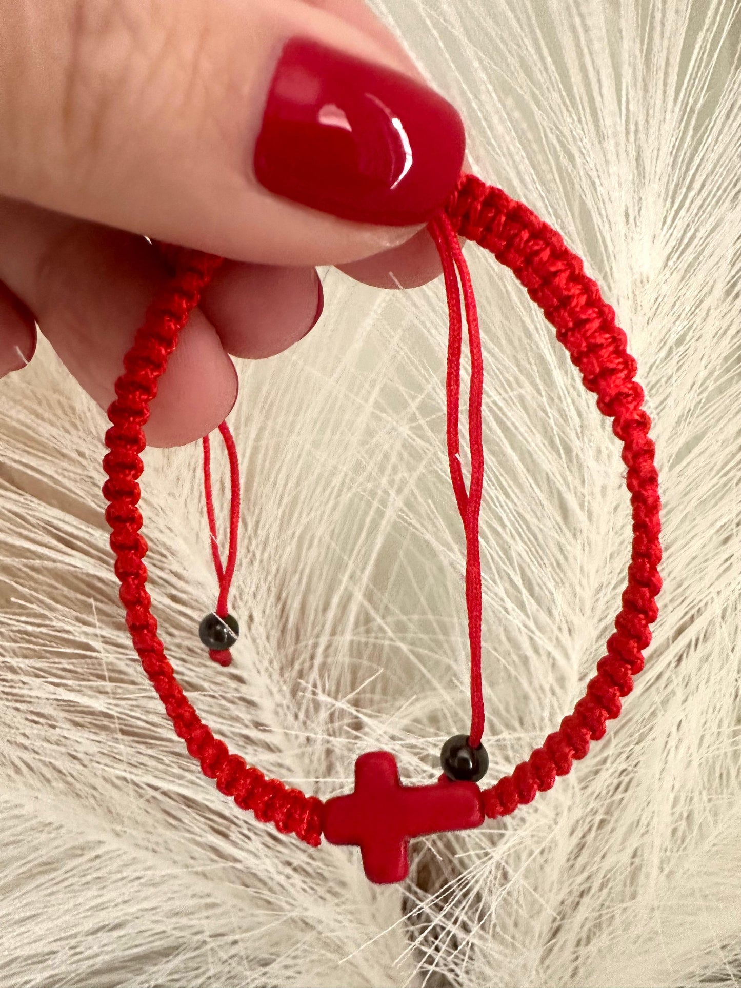 Red Cross satin bracelet with adjustable sliding knot and bold red cross charm