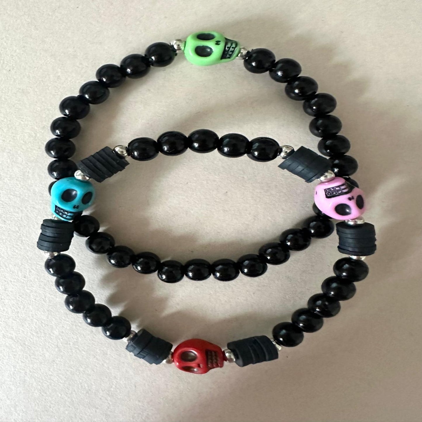 MIDNIGHT SKULLS Handmade Stretch Bracelets (Set Of 2)