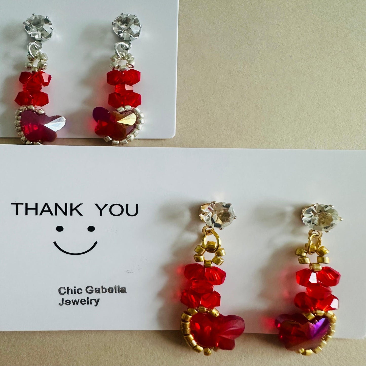 RED BUTTERFLY SPARKLE Handmade Earrings - Gold or Silver Options