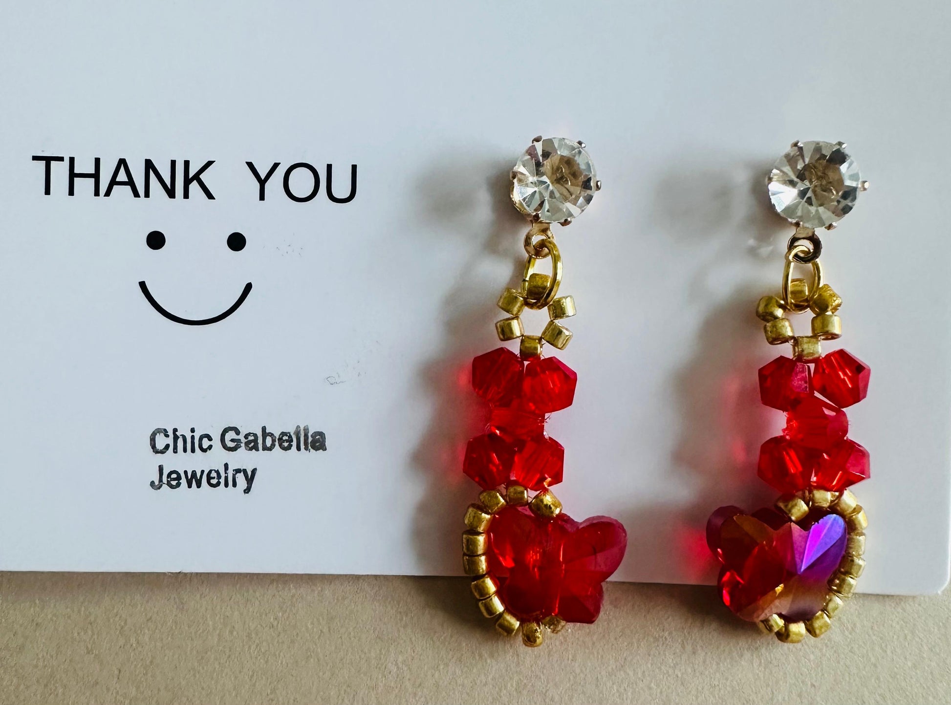 RED BUTTERFLY SPARKLE Handmade Earrings - Gold or Silver Options