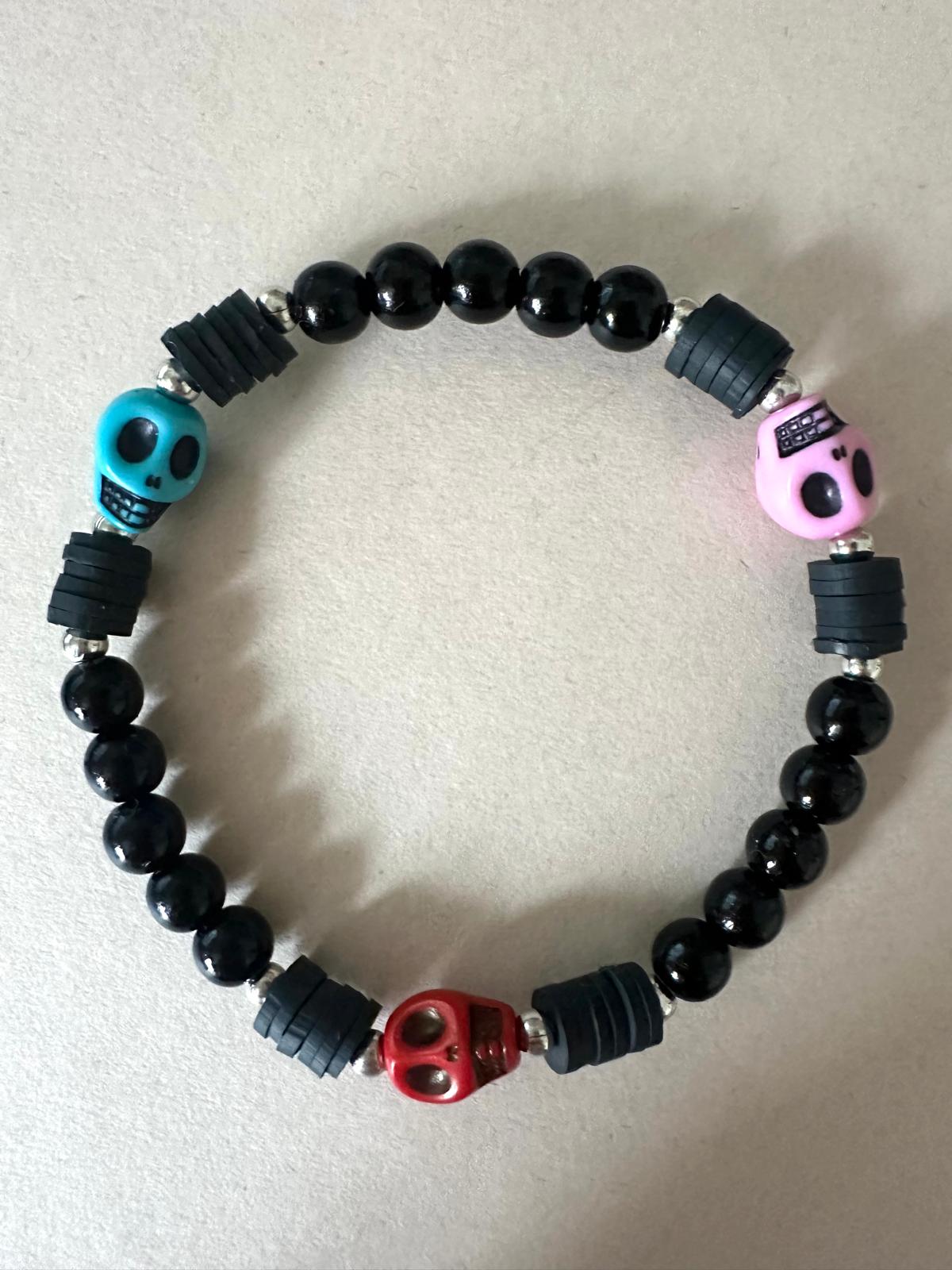 MIDNIGHT SKULLS Handmade Stretch Bracelets (Set Of 2)