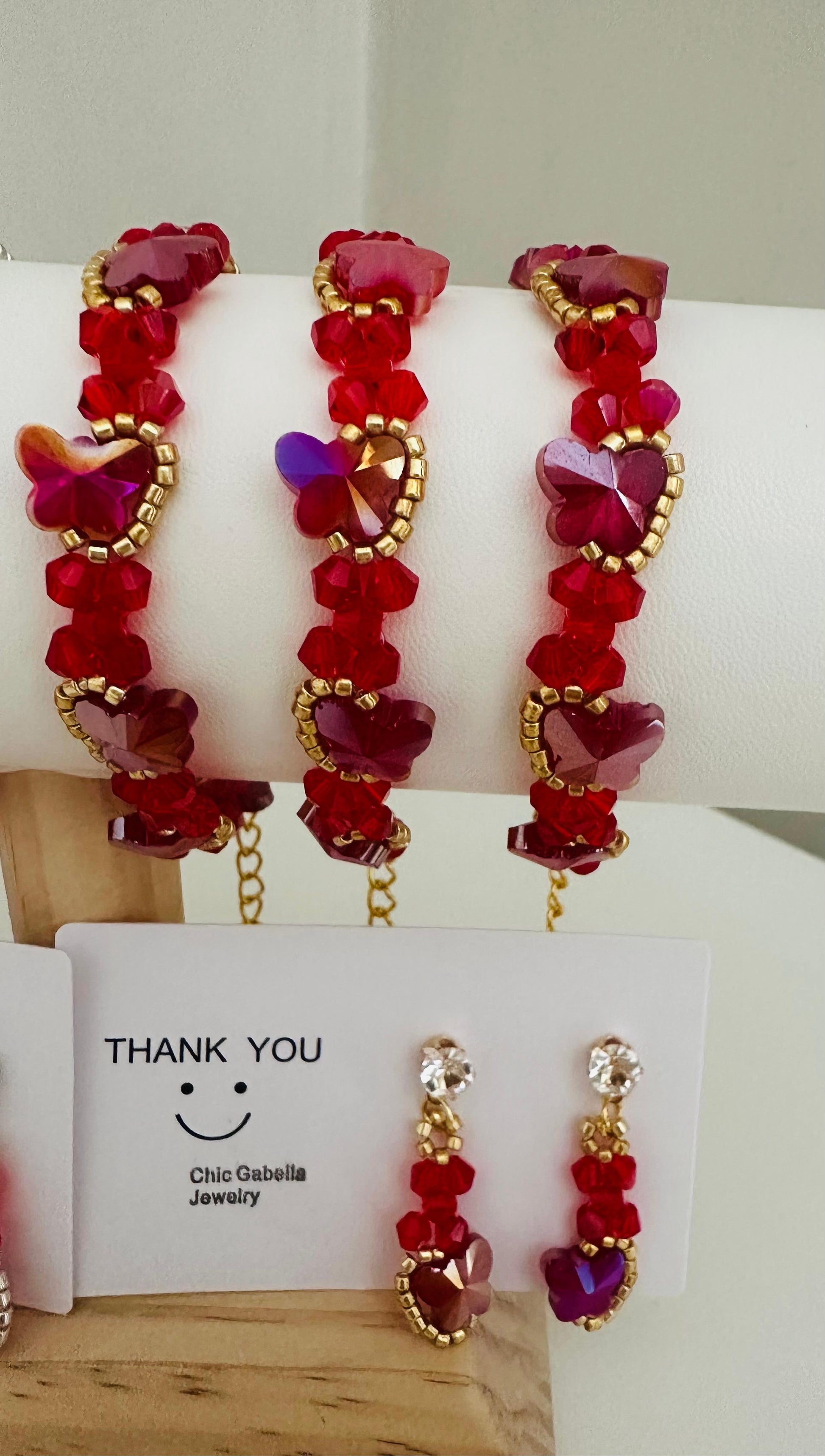 RED BUTTERFLY SPARKLE Handmade Earrings - Gold or Silver Options