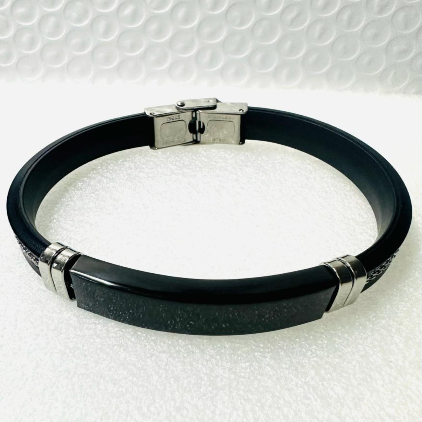 Bold Black Silicone and Stainless Steel PETER Men's Bangle