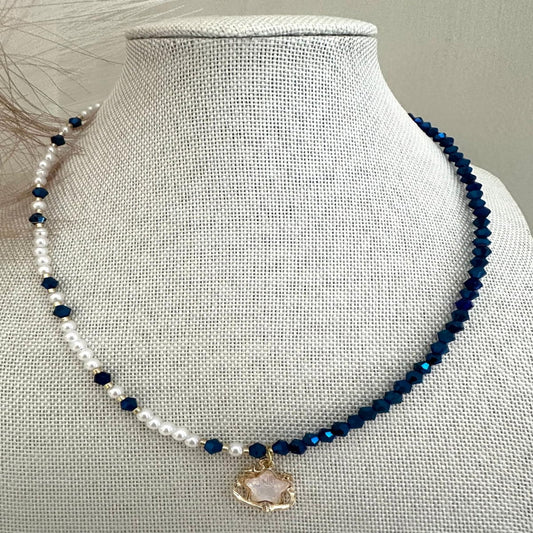 PEARLY NAVY ELEGANCE Handmade Necklace