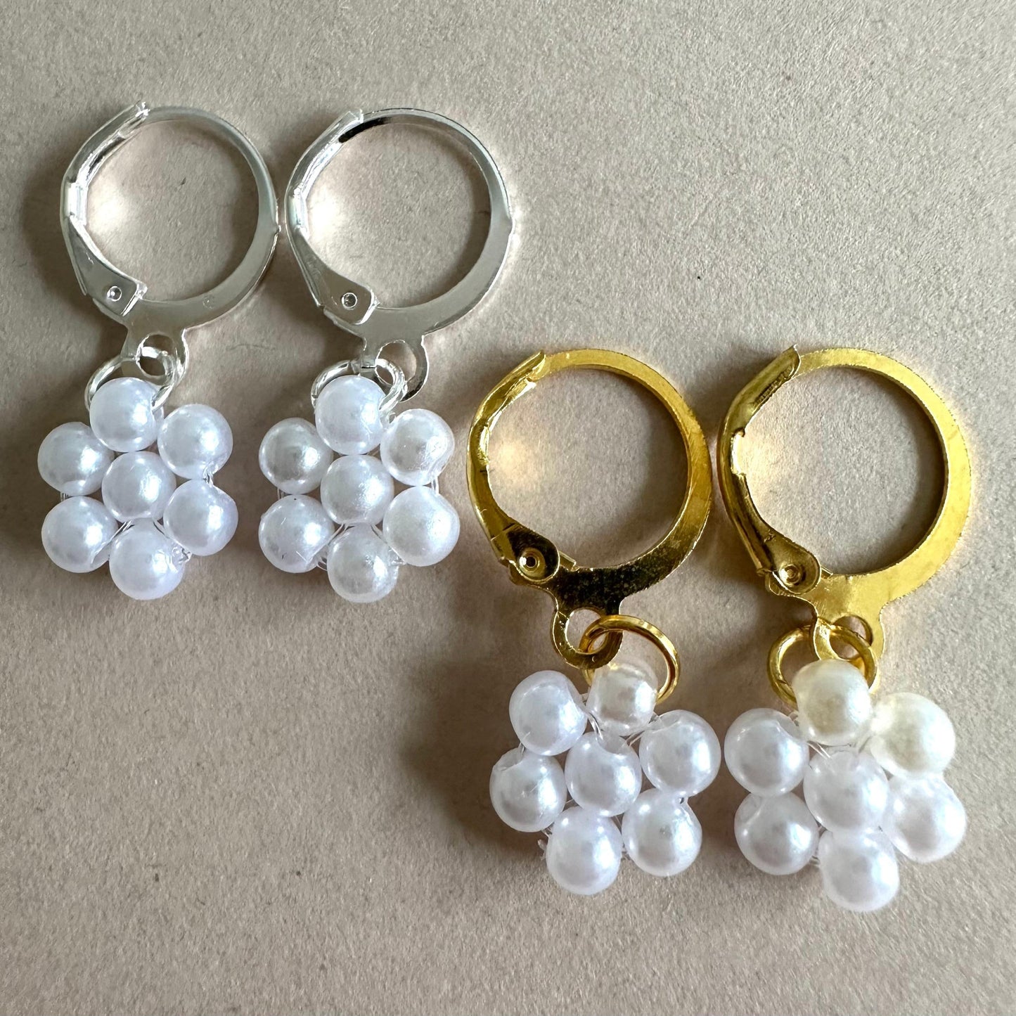 WHITE PEARL BLOSSOM Handmade Earrings - Gold or Silver Options