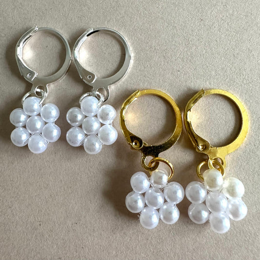 WHITE PEARL BLOSSOM Handmade Earrings - Gold or Silver Options