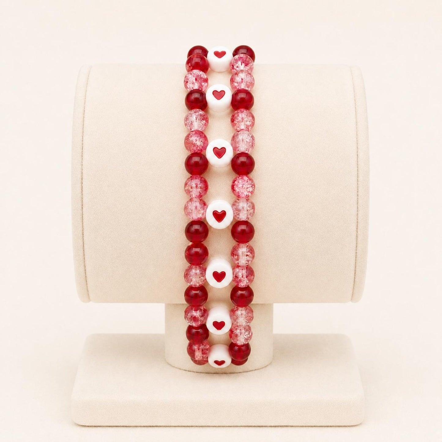 Red Passion Heart stretch bracelet with red crystal and heart beads on elastic band