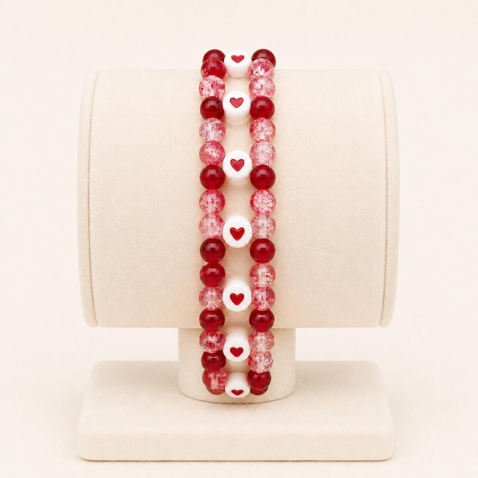 Red Passion Heart stretch bracelet with red crystal and heart beads on elastic band