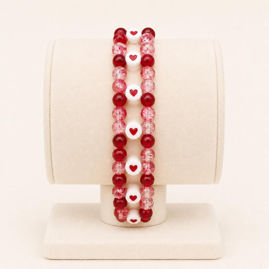 Red Passion Heart stretch bracelet with red crystal and heart beads on elastic band