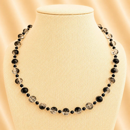 Elegant MIDNIGHT DREAM handmade necklace with black glass and silver beads