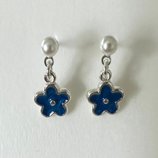 BLUE DREAM PETAL Plated 925 Sterling Silver Stud Earrings