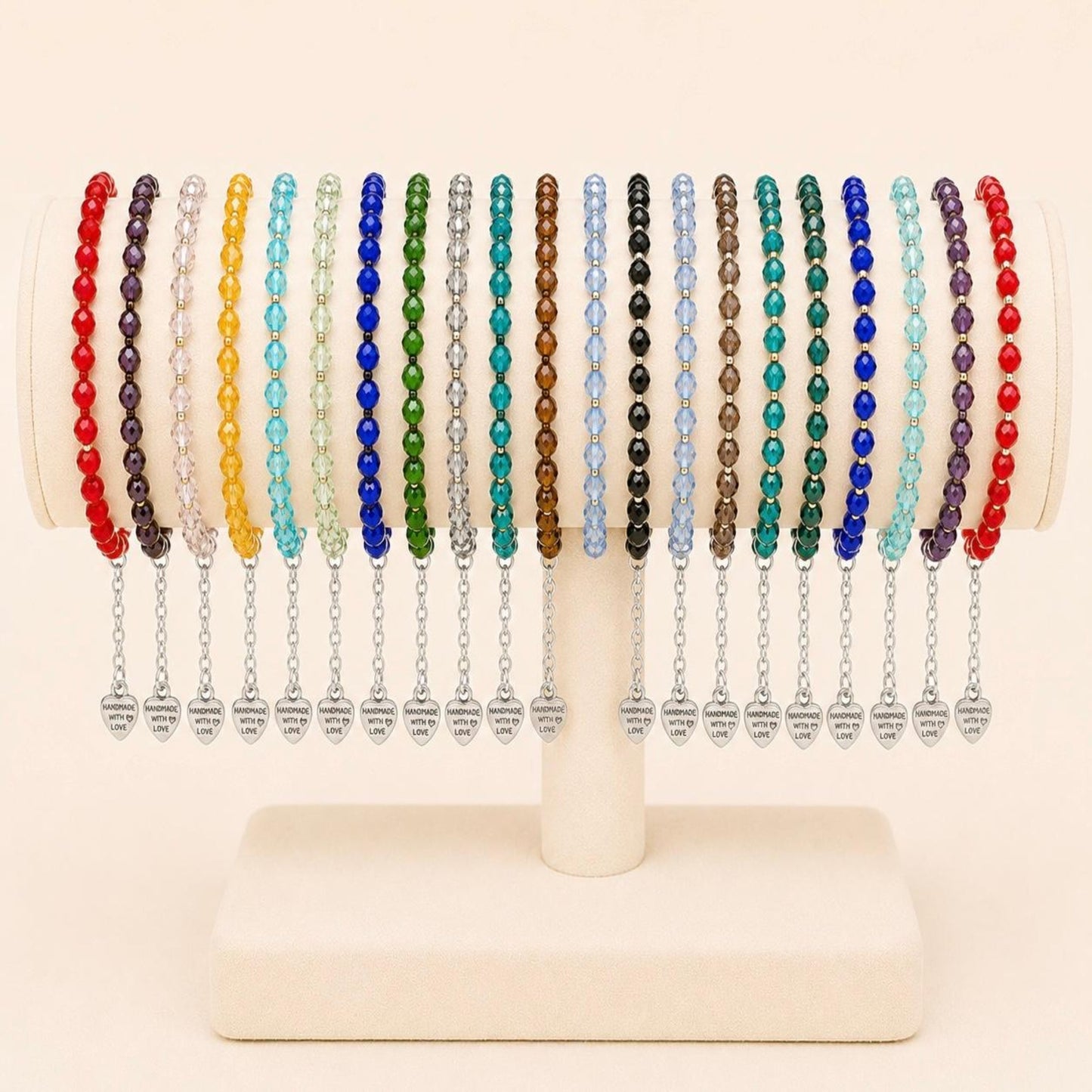 Colorful silver glass bead handmade bracelet with multicolored crystal beads and stainless steel clasp