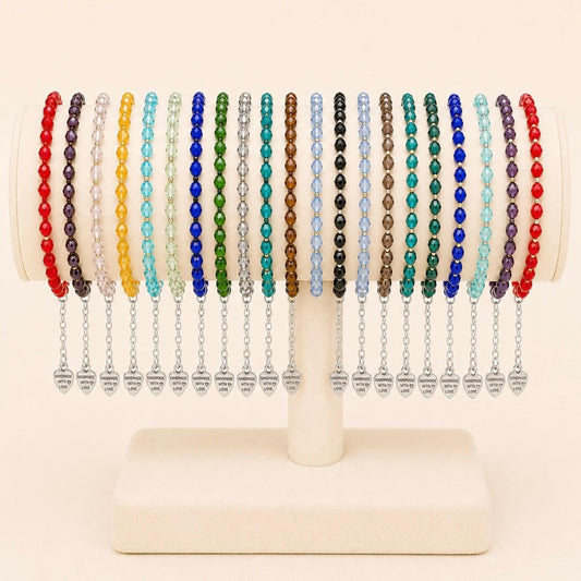 Colorful silver glass bead handmade bracelet with multicolored crystal beads and stainless steel clasp