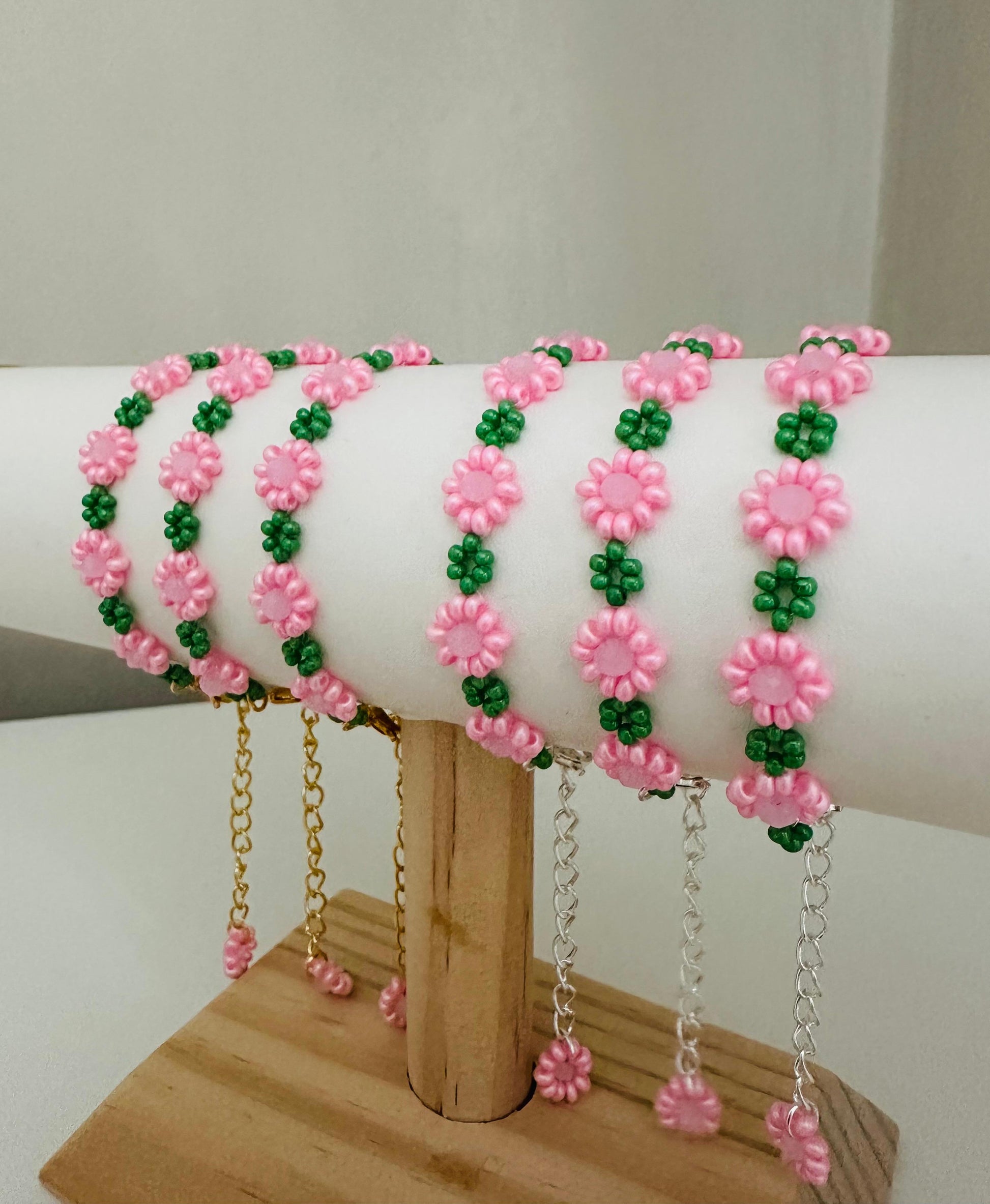 PINK GARDEN DELIGHT Handmade Bracelet - Gold or Silver Options