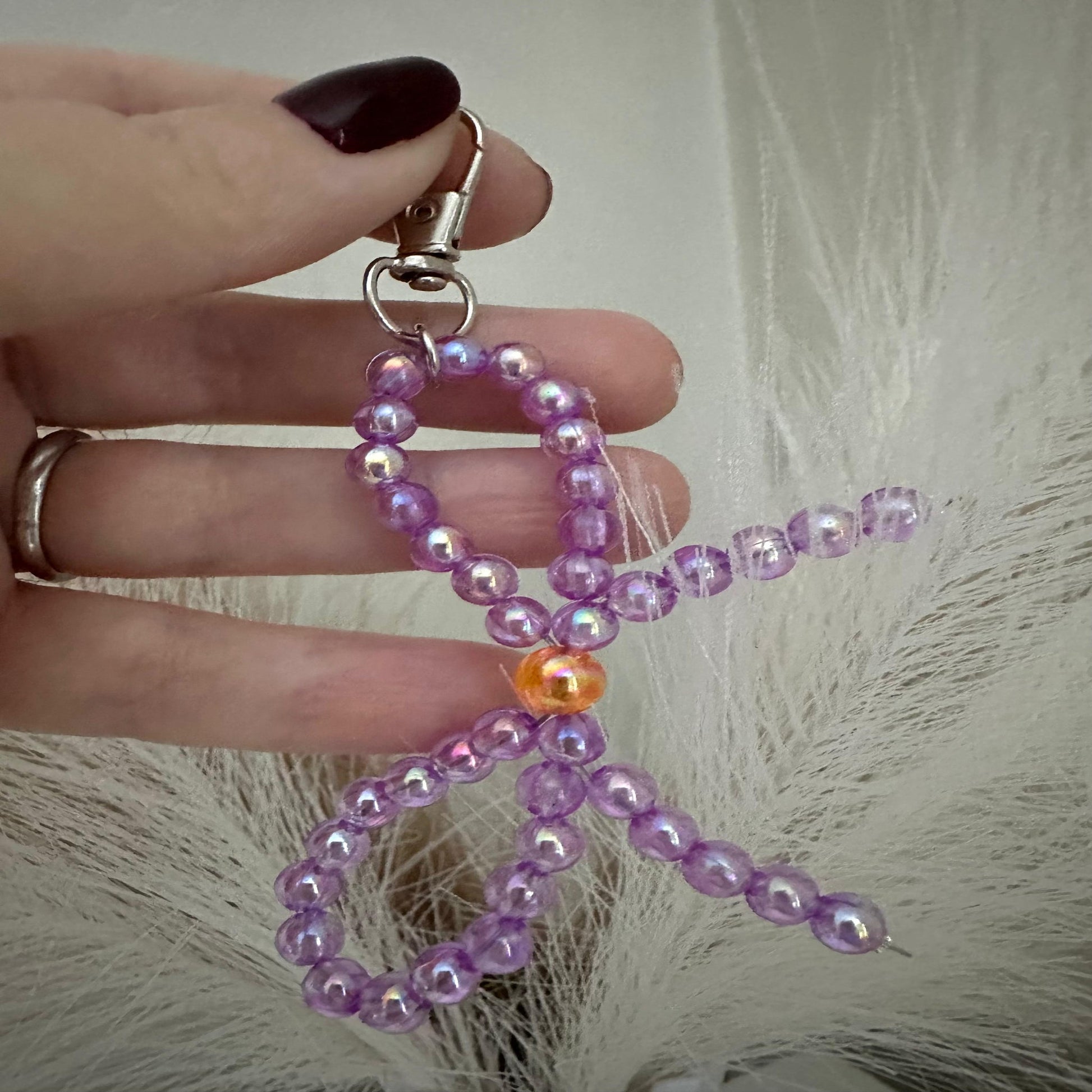 Handmade PURPLE BOW Silver Keychain