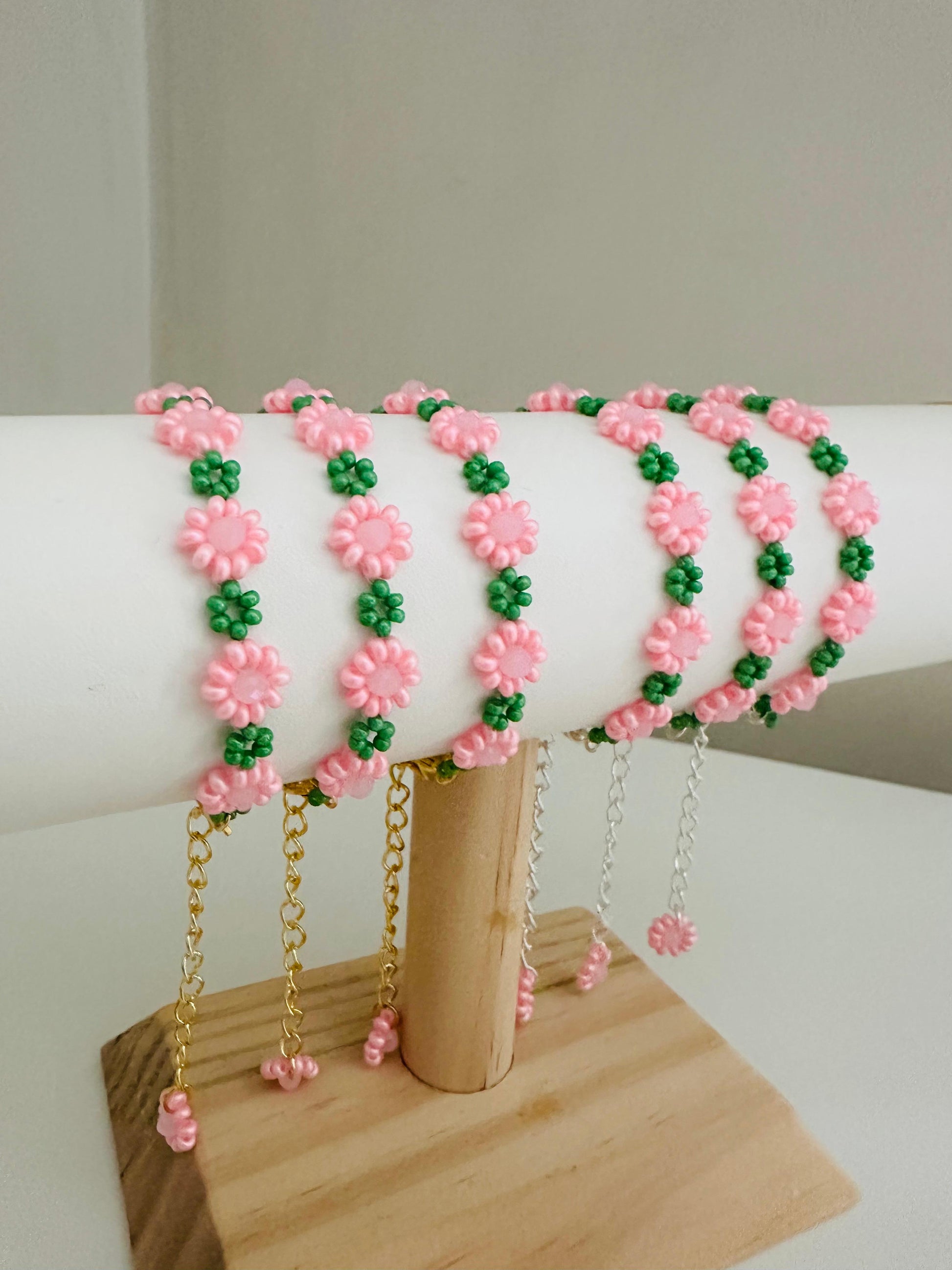 PINK GARDEN DELIGHT Handmade Bracelet - Gold or Silver Options