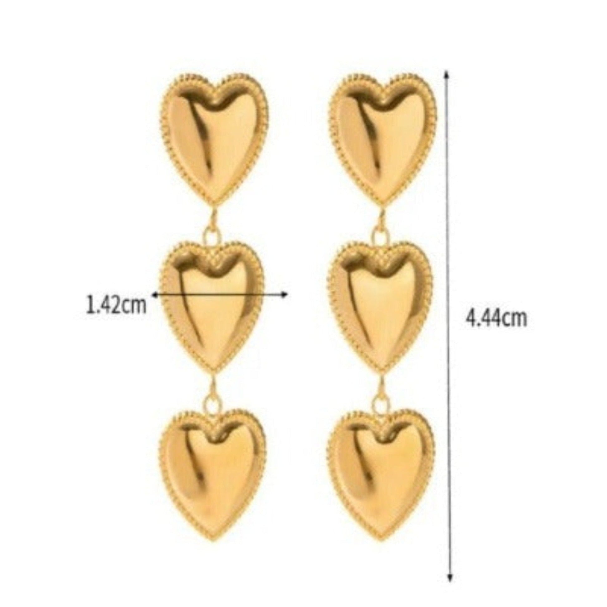 AMELIA Triple Heart Gold Earrings