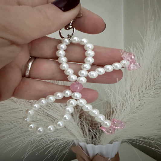 Handmade BLUSH PEARL BOW Silver Keychain