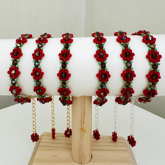 Bracelet - Elegant Handcrafted Red Blossom Bracelet in Gold or Silver