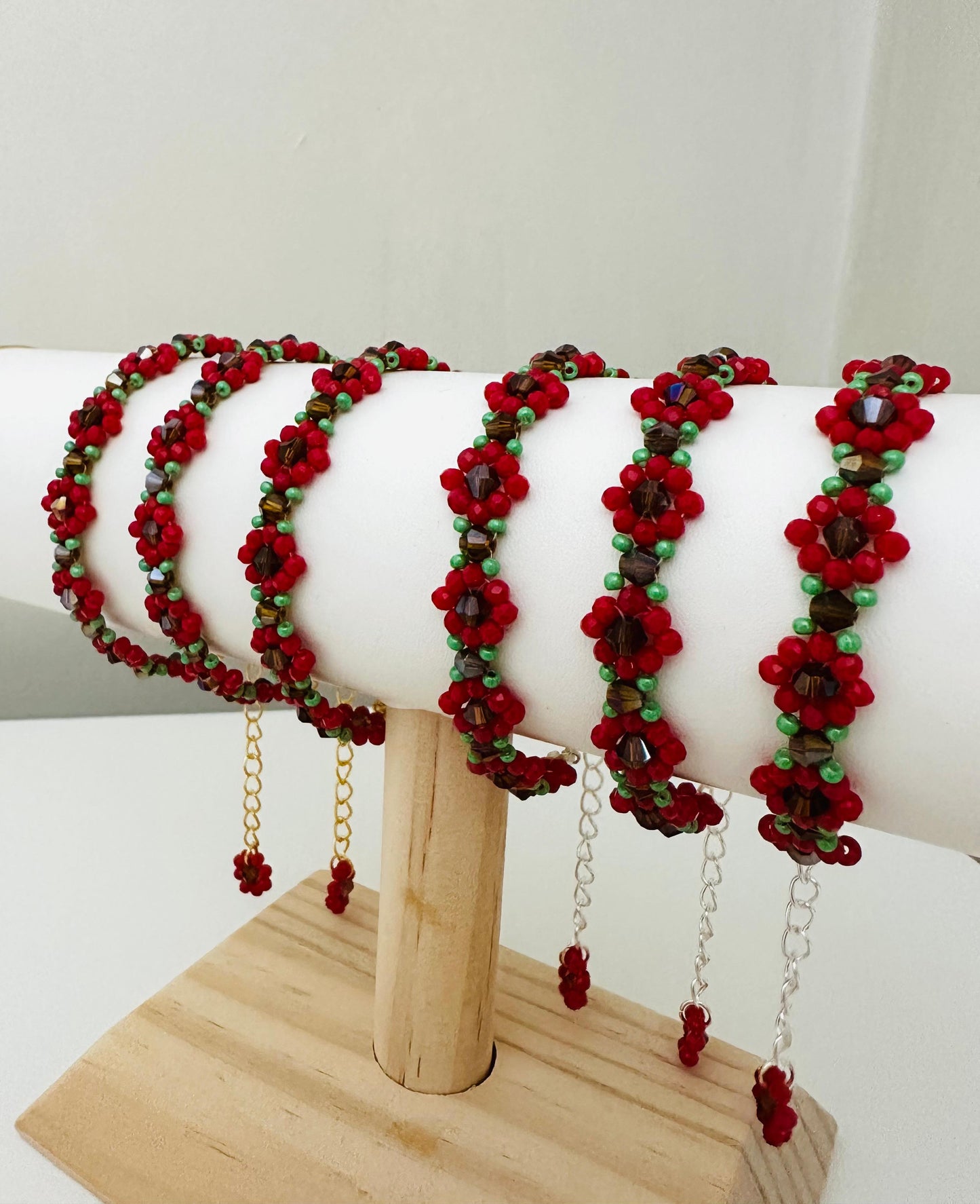 Bracelet - Elegant Handcrafted Red Blossom Bracelet in Gold or Silver