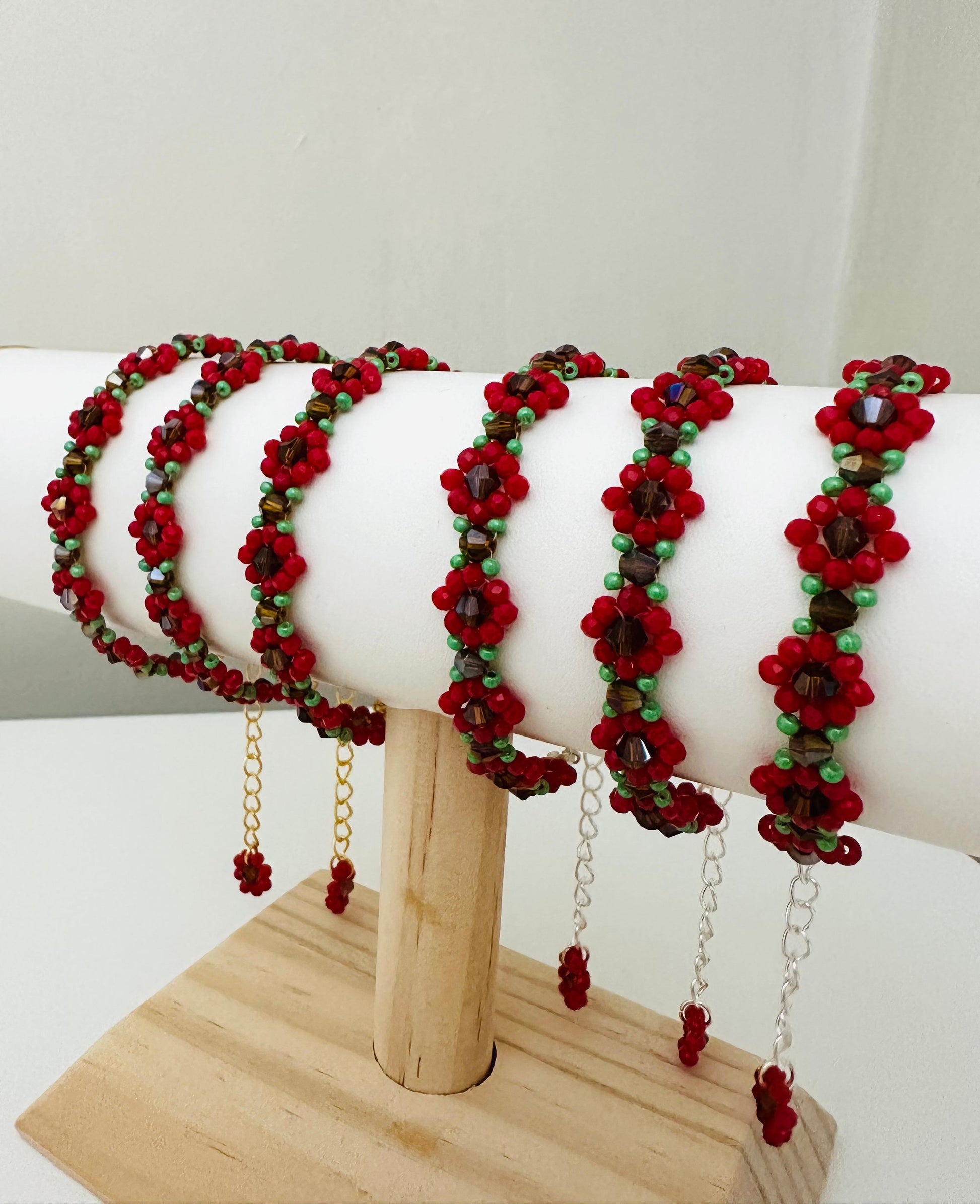 Bracelet - Elegant Handcrafted Red Blossom Bracelet in Gold or Silver