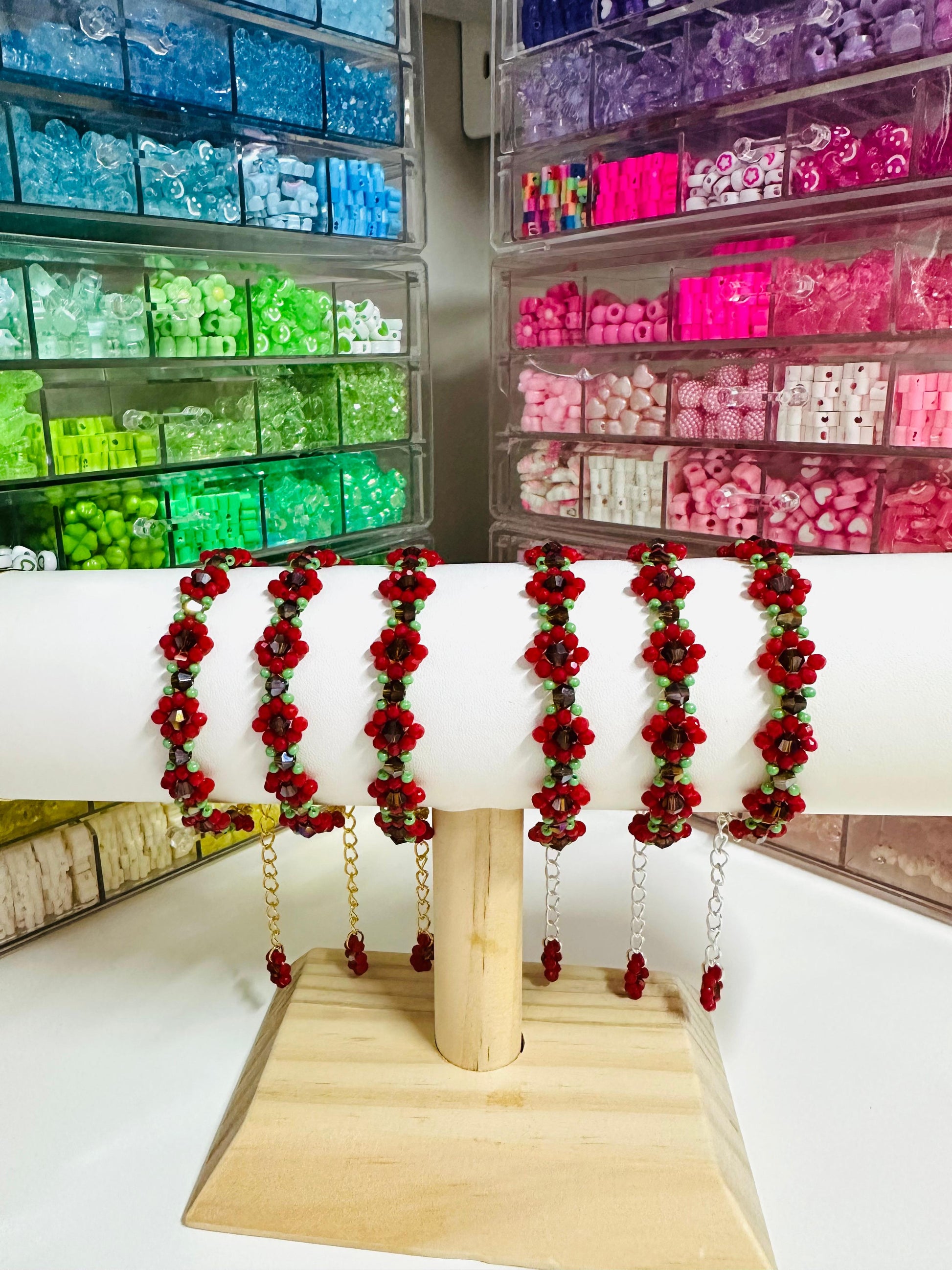 Bracelet - Elegant Handcrafted Red Blossom Bracelet in Gold or Silver