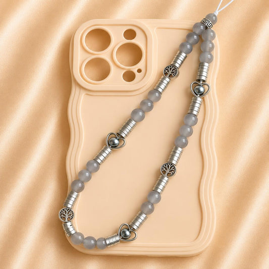 GREY DREAM handmade phone charm with grey glass beads and elegant design