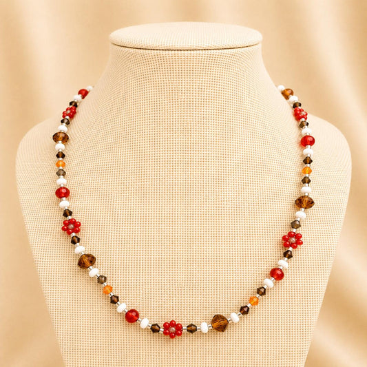 Handmade BRIGHT ESSENCE necklace with colorful glass beads and stainless steel chain