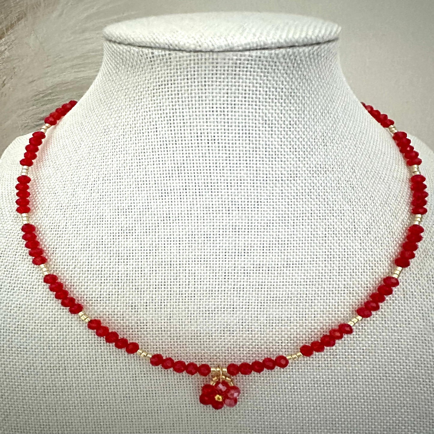 RED GLOW FLOWER Handmade Necklace