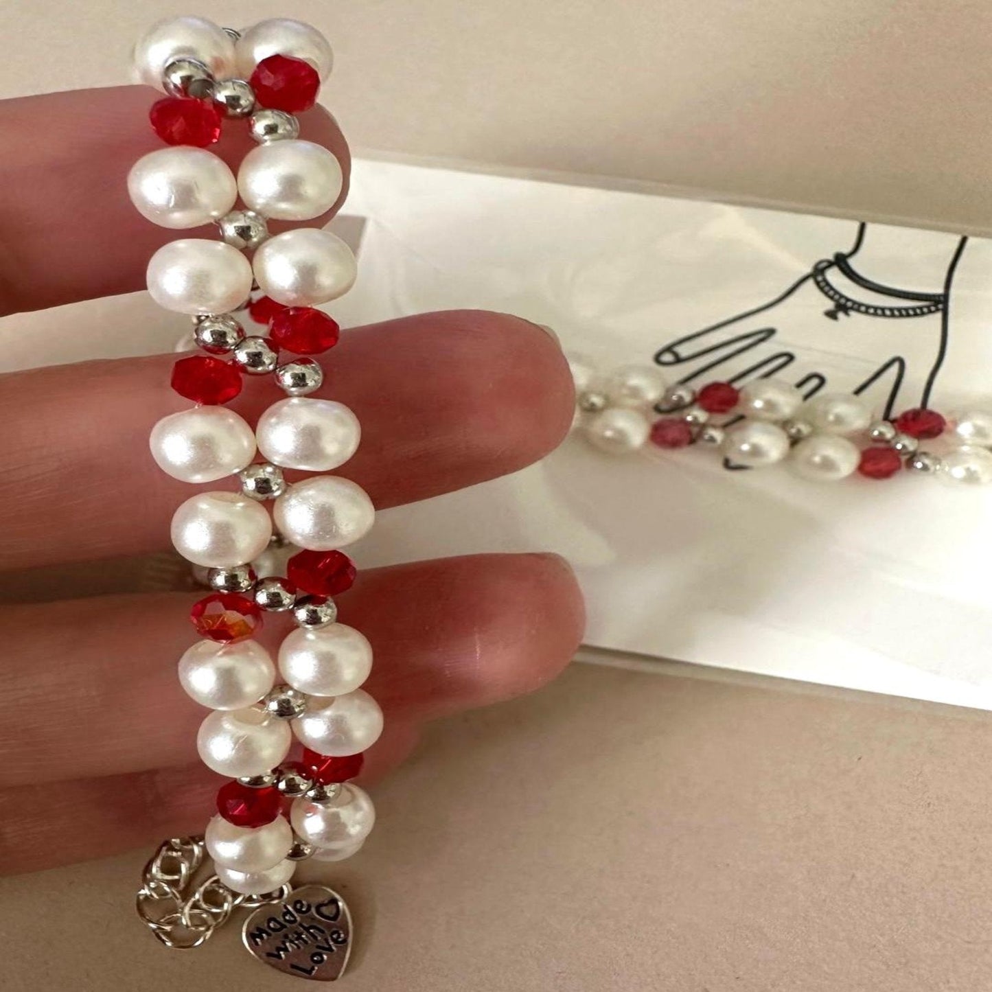 RED ELEGANCE PEARL Handmade Bracelet