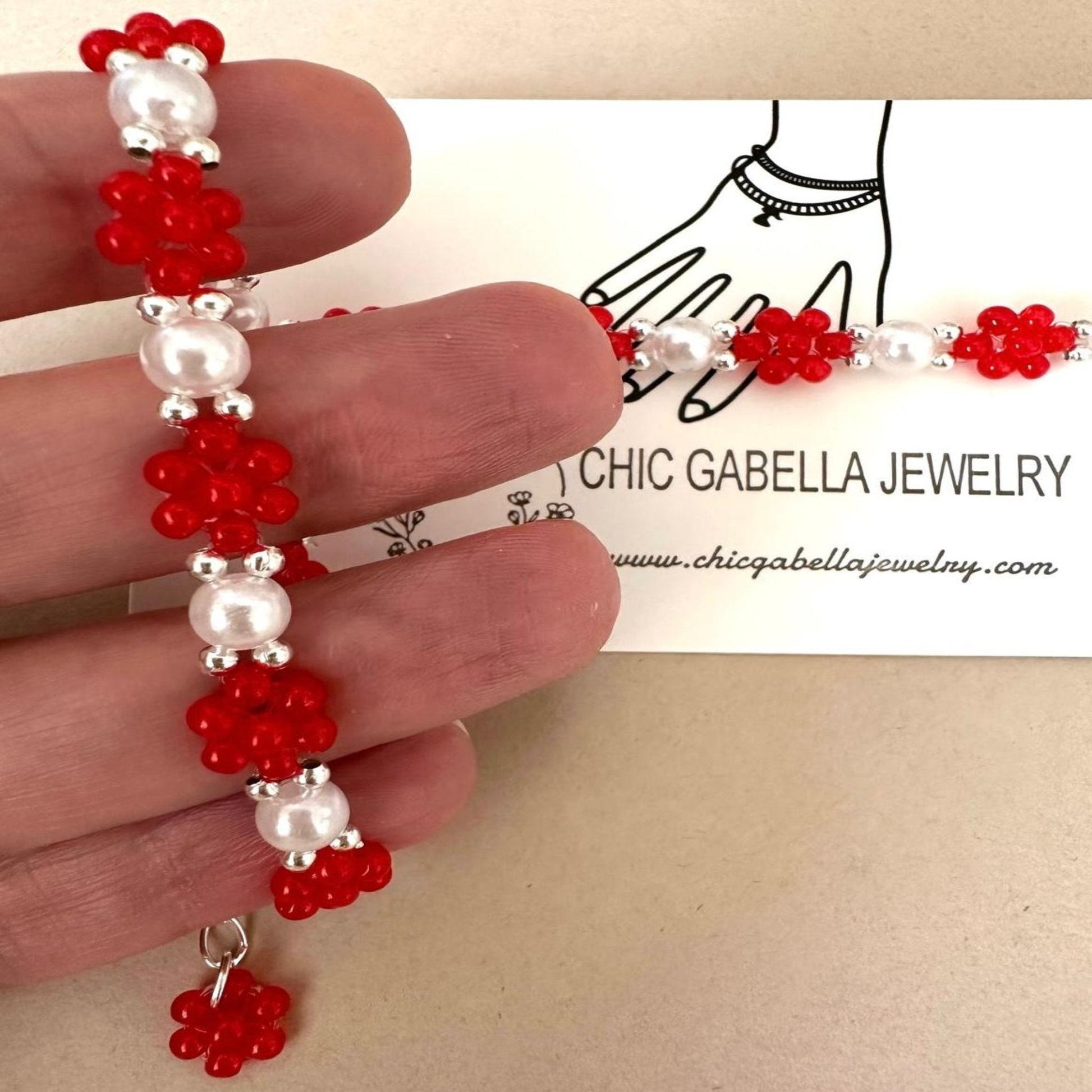 RED FLOWERETTE Handmade Bracelet 