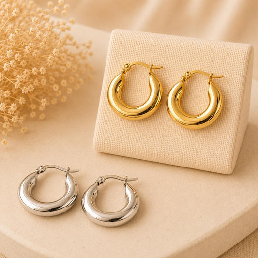 LUCY golden and silver stainless steel stud earrings, stylish and chic accessories