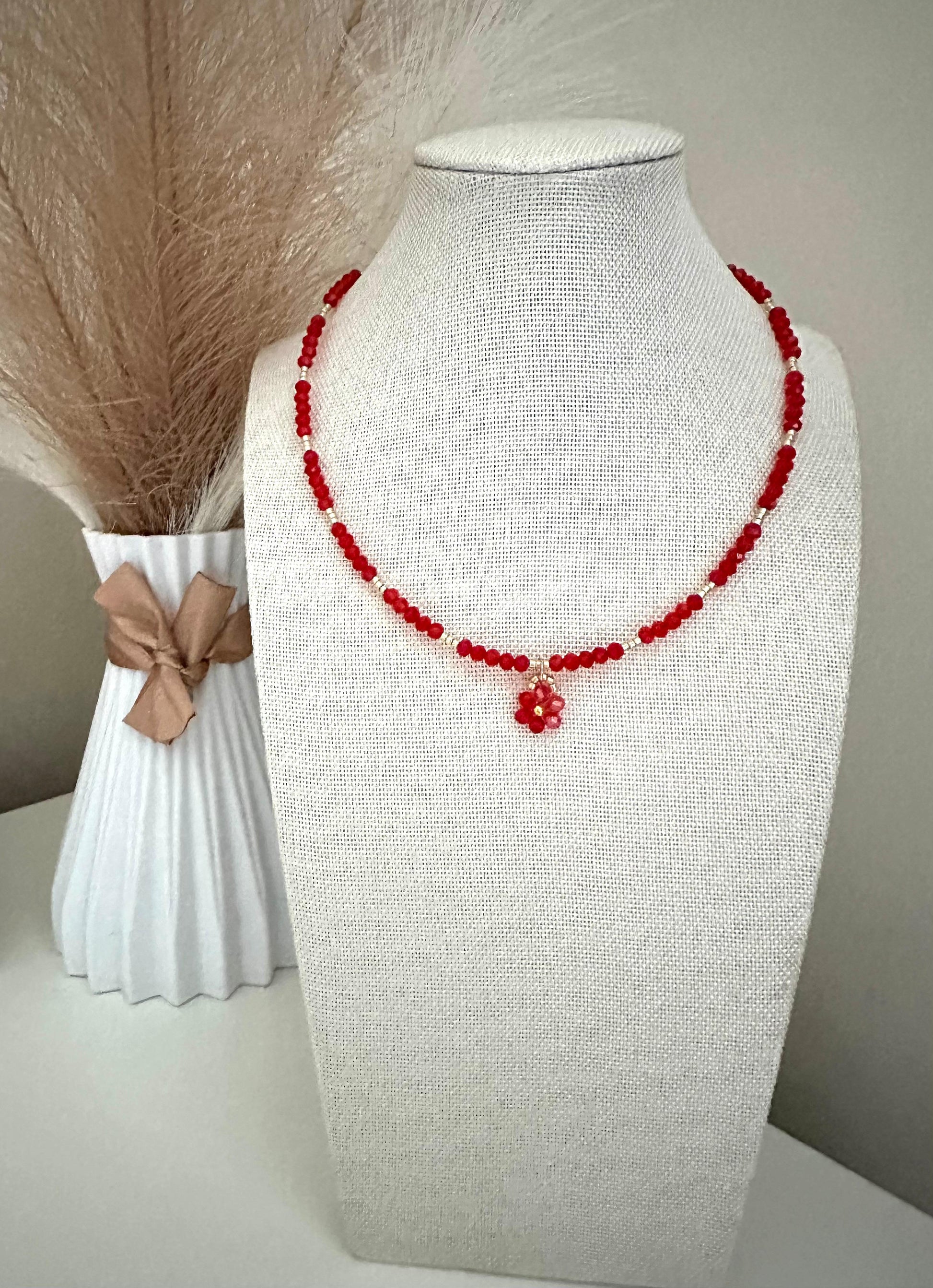 RED GLOW FLOWER Handmade Necklace