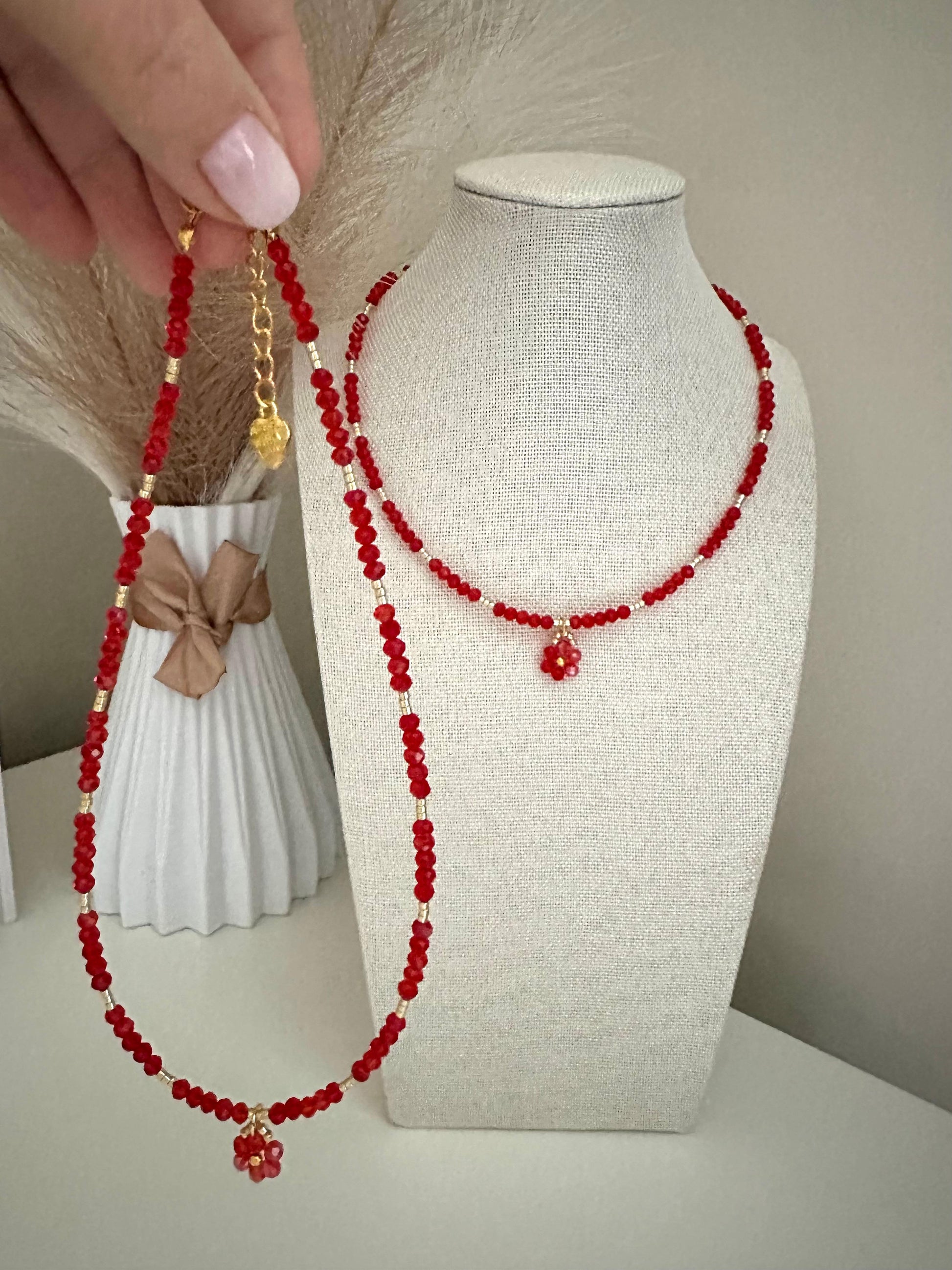 RED GLOW FLOWER Handmade Necklace