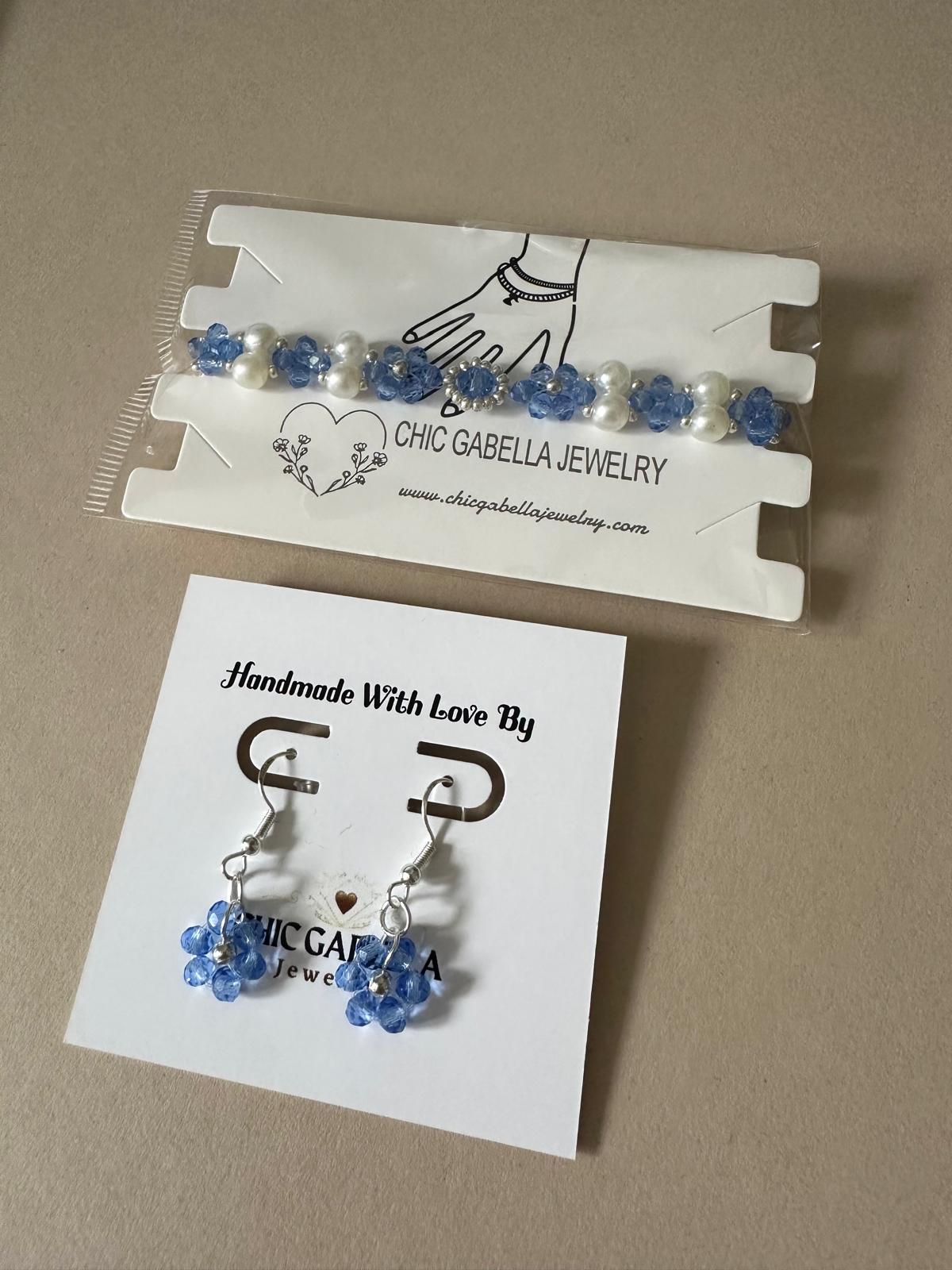 Handmade flower blossom silver earrings with glass beads and sterling silver hooks