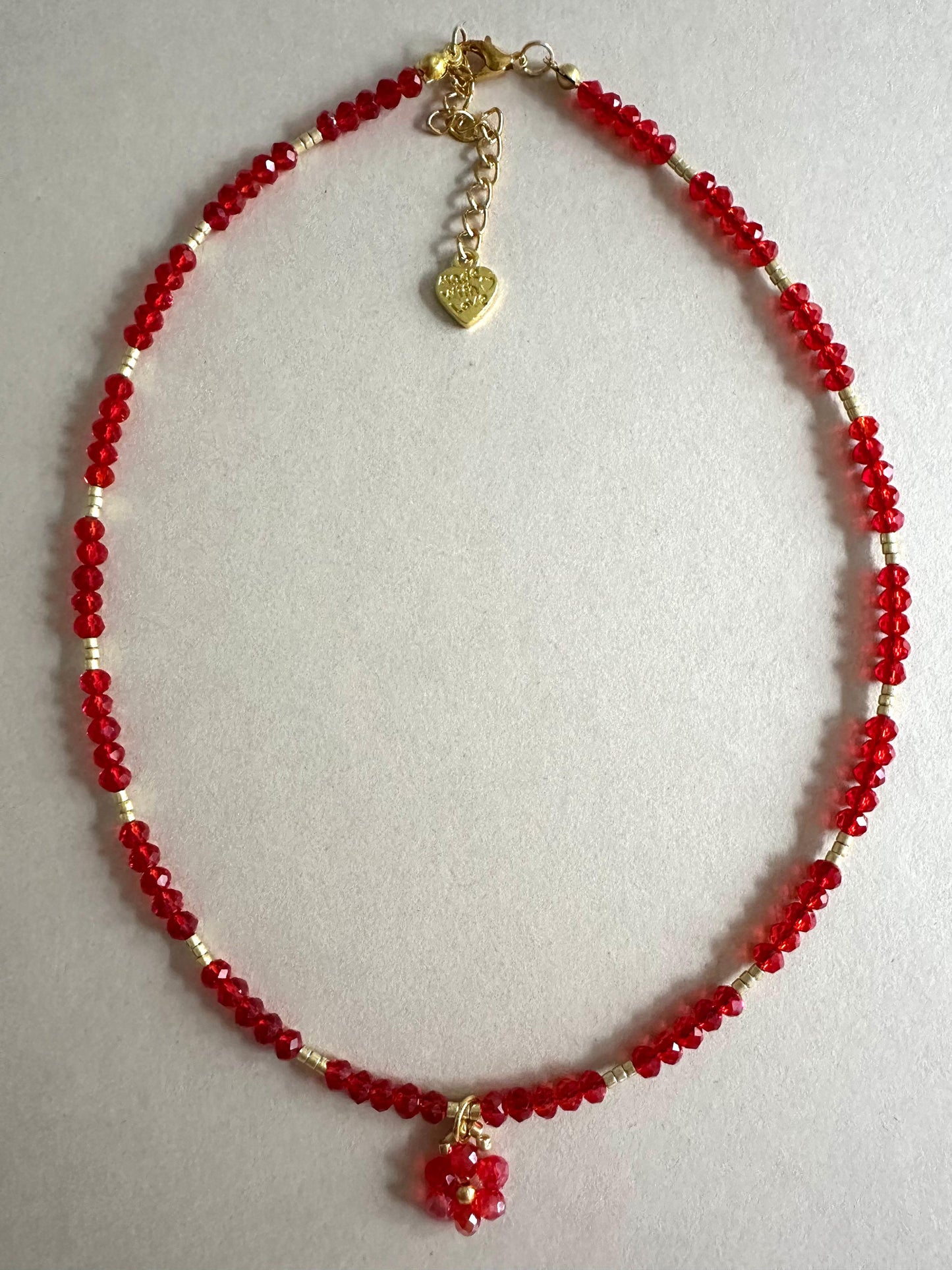 RED GLOW FLOWER Handmade Necklace
